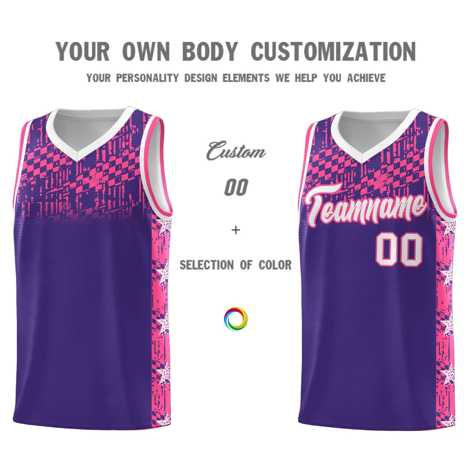 Custom Purple Mosaic Stars Pattern Sports Uniform Basketball Jersey