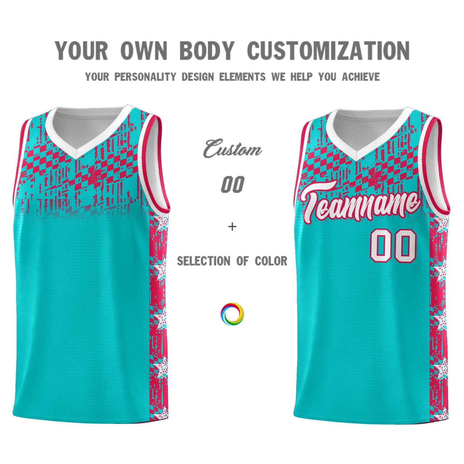 Custom Aqua Mosaic Stars Pattern Sports Uniform Basketball Jersey