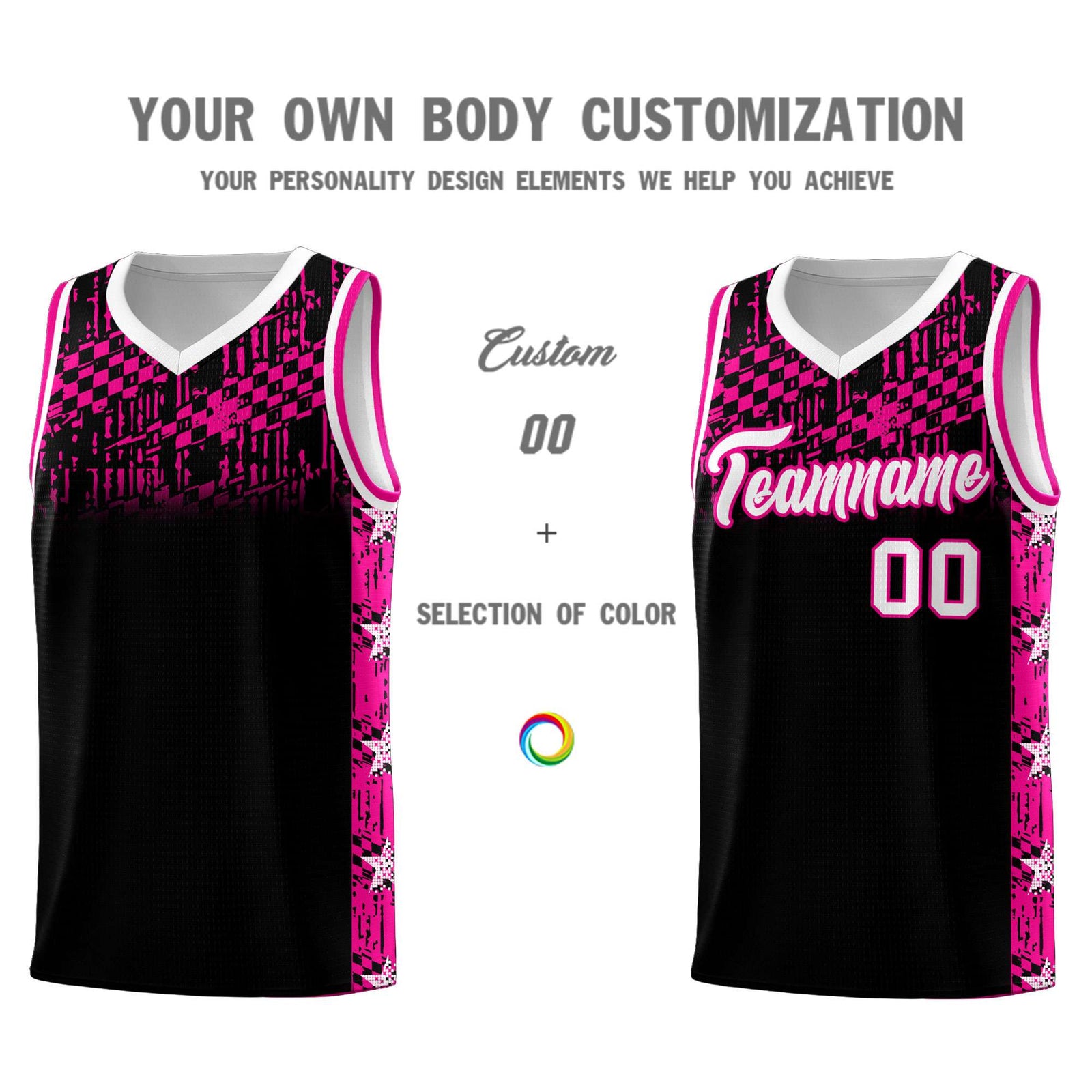 Custom Black Mosaic Stars Pattern Sports Uniform Basketball Jersey