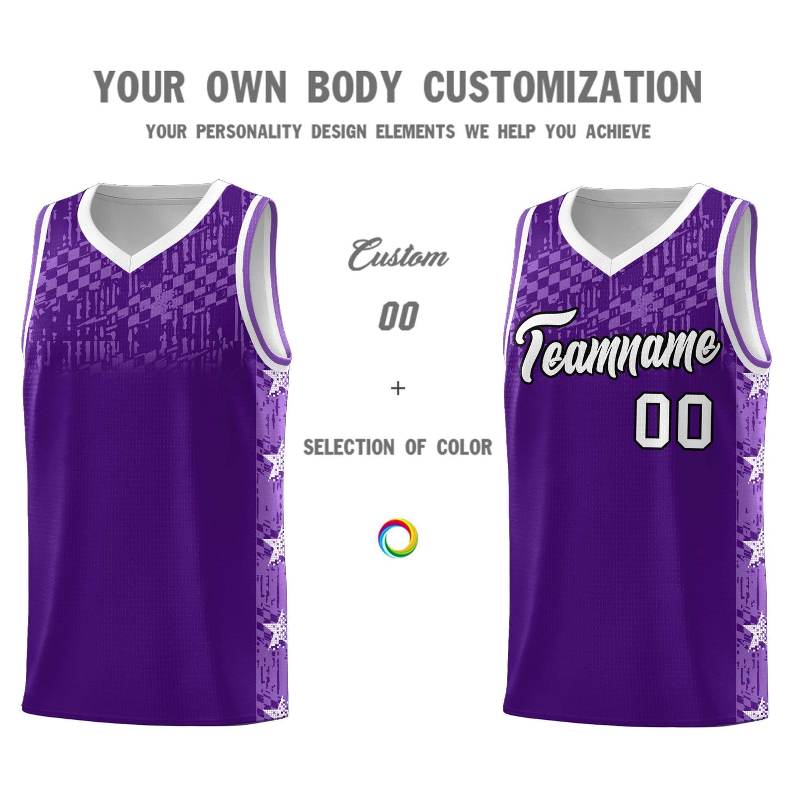 Custom Purple Mosaic Stars Pattern Sports Uniform Basketball Jersey