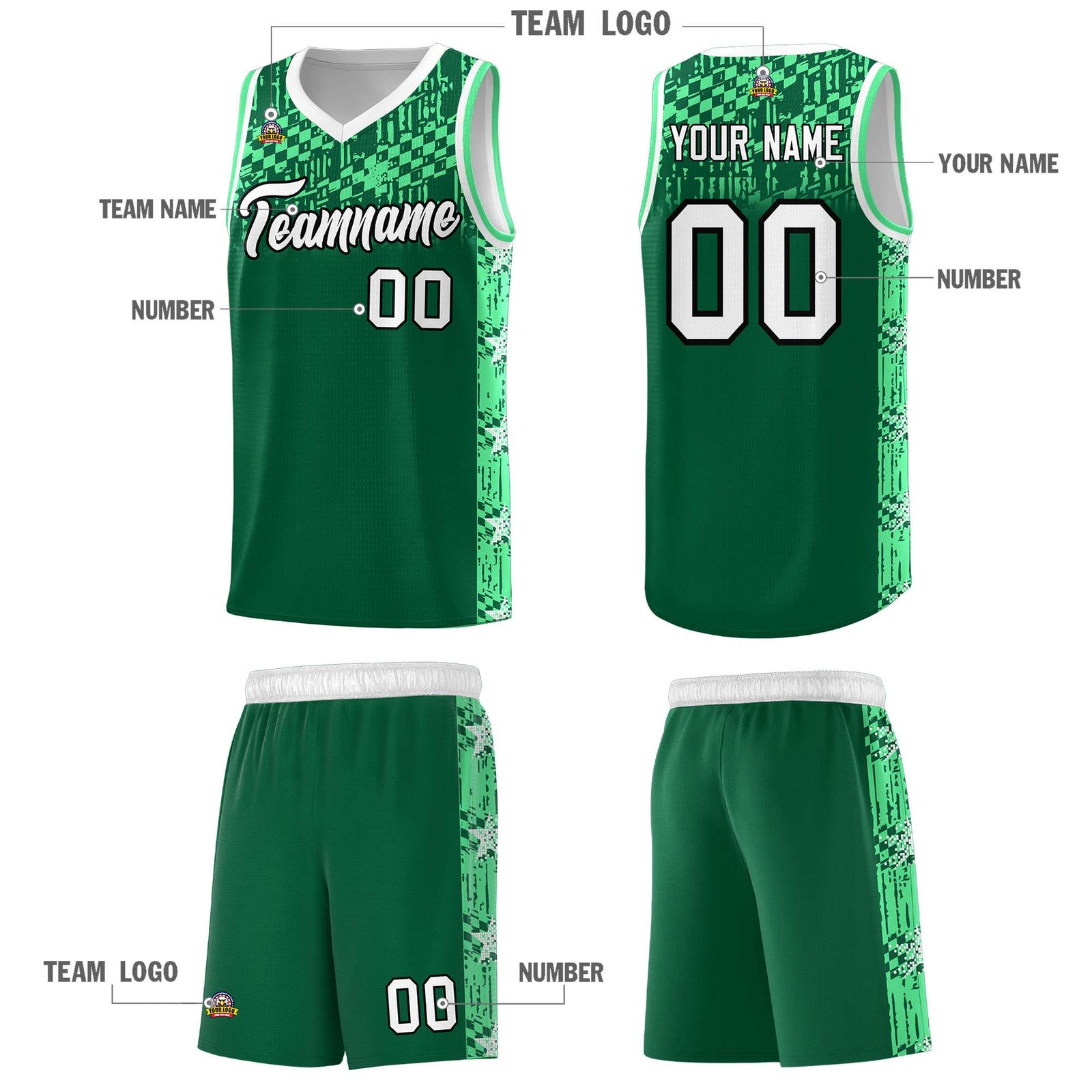 Custom Kelly Green Mosaic Stars Pattern Sports Uniform Basketball Jersey
