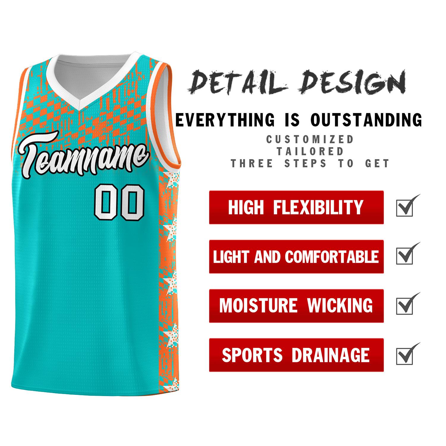 Custom Aqua Mosaic Stars Pattern Sports Uniform Basketball Jersey