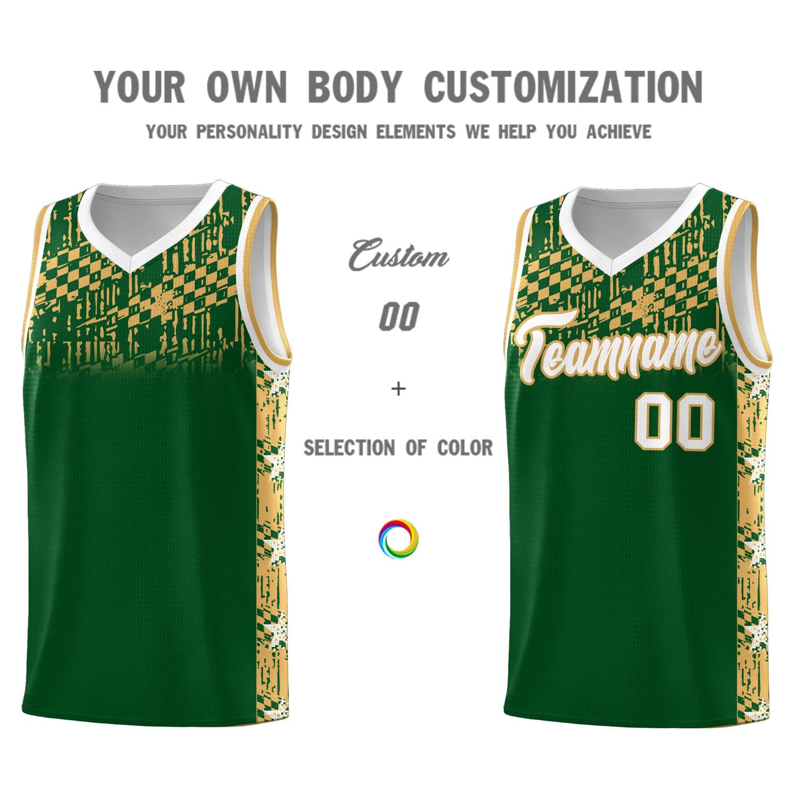Custom Green Mosaic Stars Pattern Sports Uniform Basketball Jersey