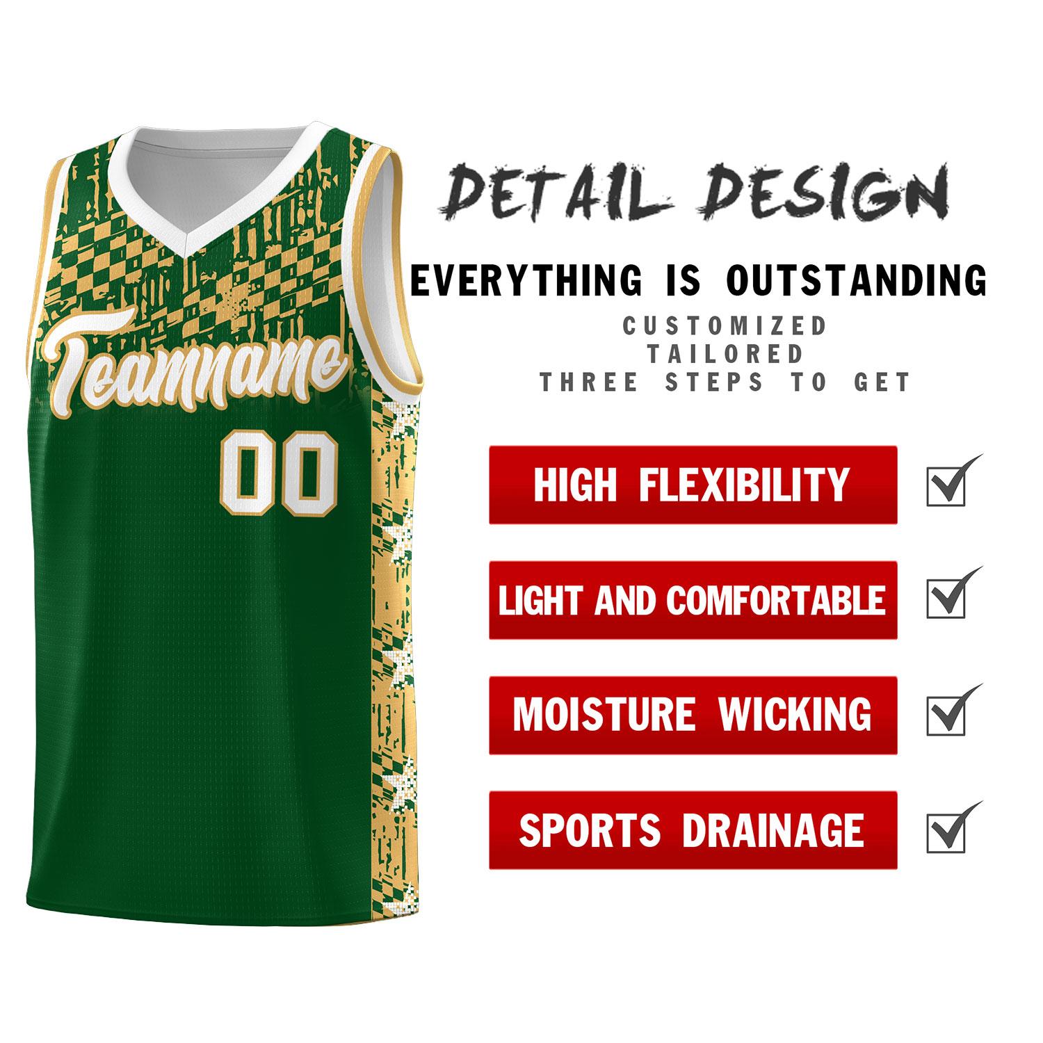 Custom Green Mosaic Stars Pattern Sports Uniform Basketball Jersey