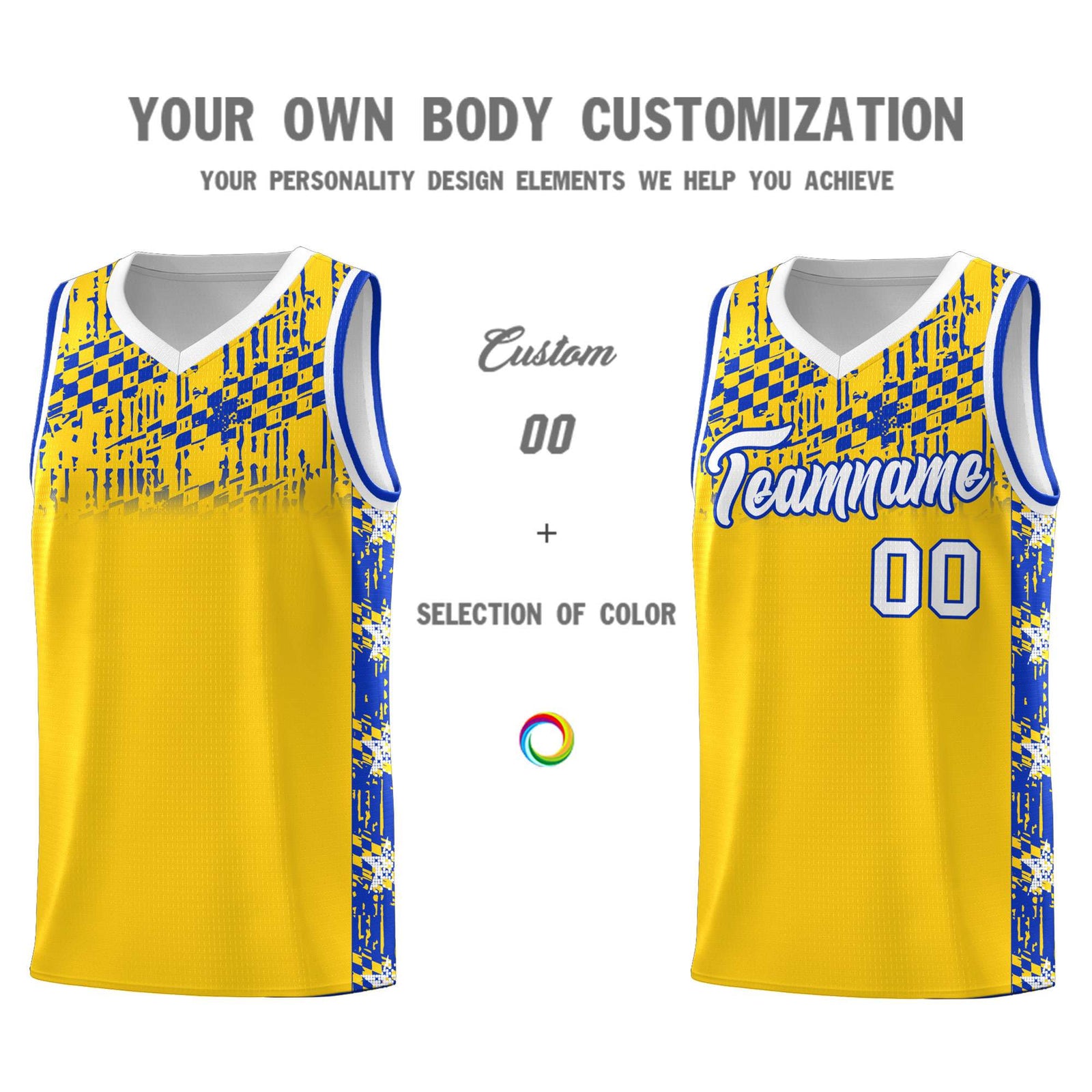 Custom Gold Mosaic Stars Pattern Sports Uniform Basketball Jersey