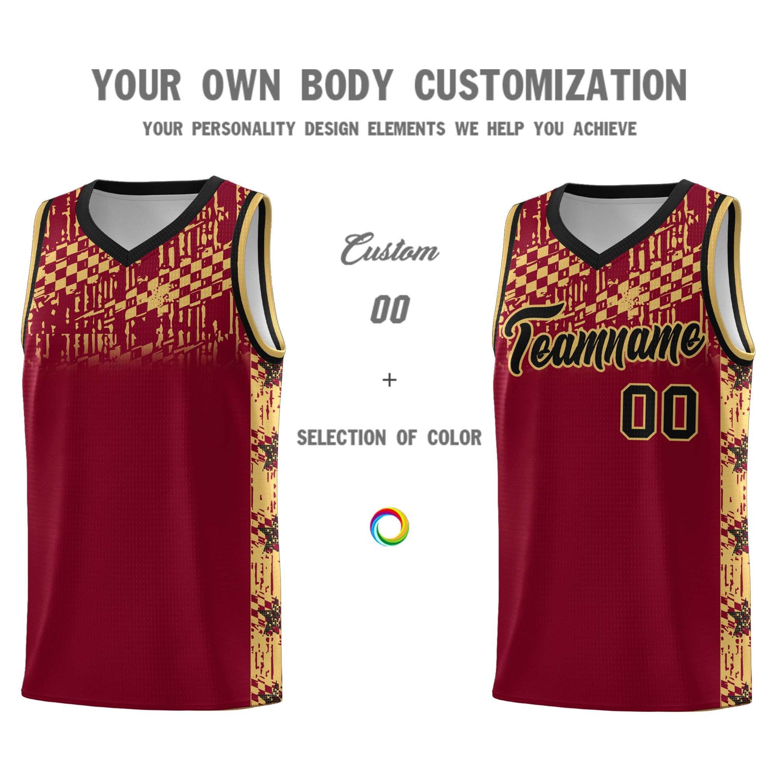 Custom Crimson Mosaic Stars Pattern Sports Uniform Basketball Jersey