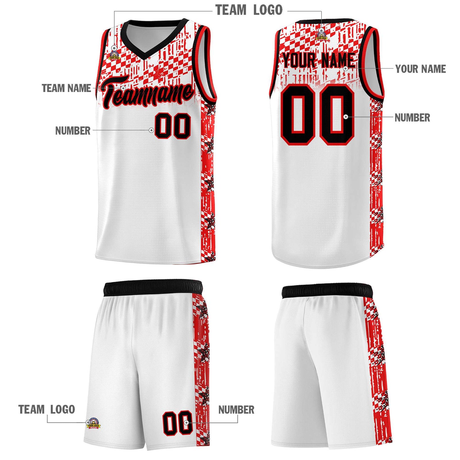 Custom White Mosaic Stars Pattern Sports Uniform Basketball Jersey