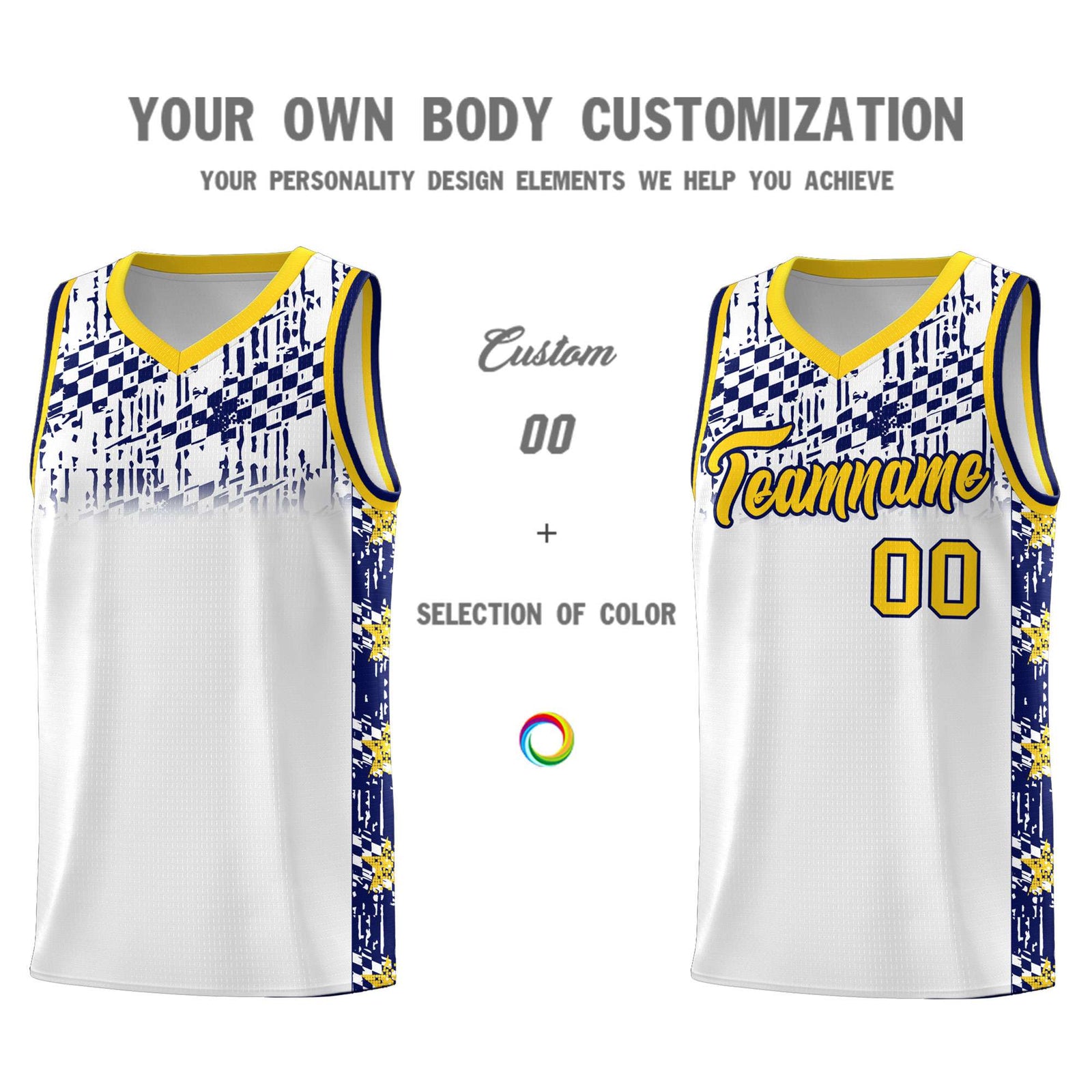 Custom White Mosaic Stars Pattern Sports Uniform Basketball Jersey