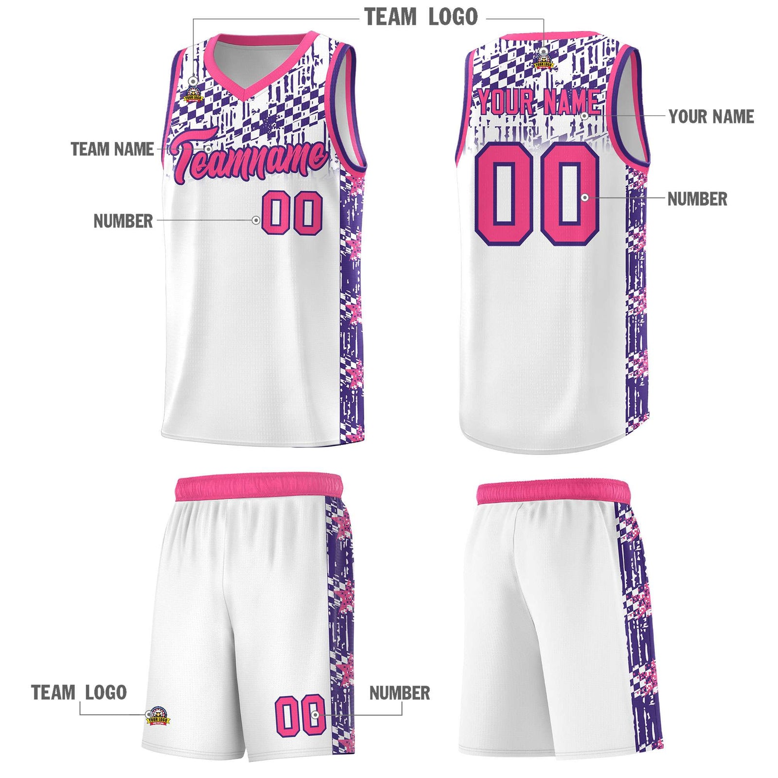 Custom White Mosaic Stars Pattern Sports Uniform Basketball Jersey