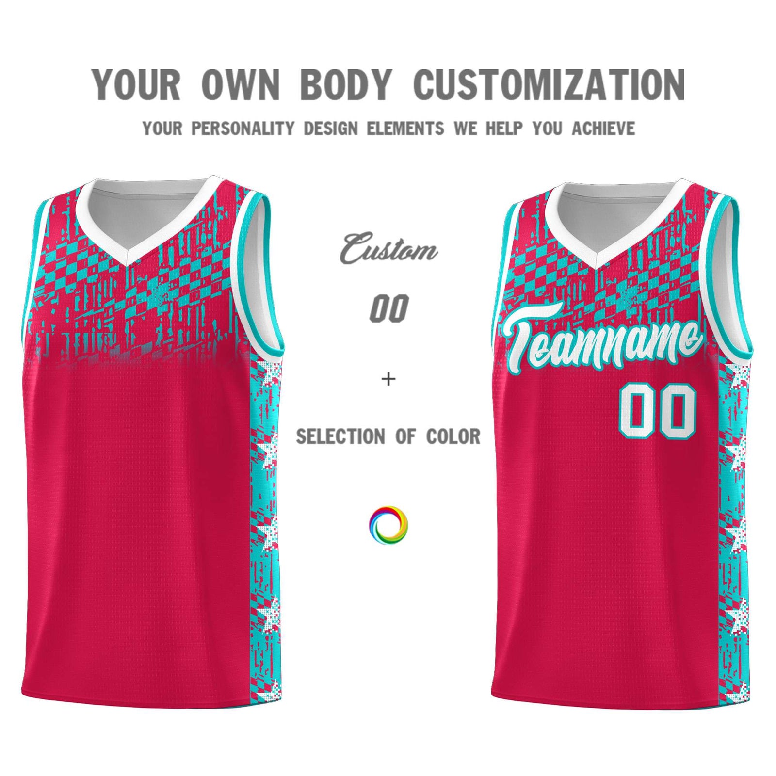 Custom Red Mosaic Stars Pattern Sports Uniform Basketball Jersey