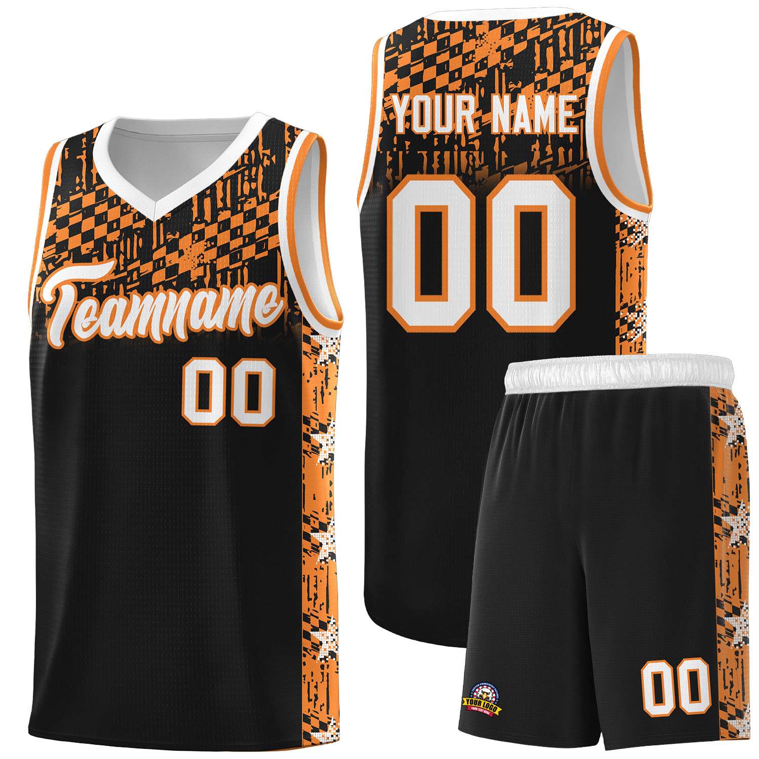 Custom Black Mosaic Stars Pattern Sports Uniform Basketball Jersey