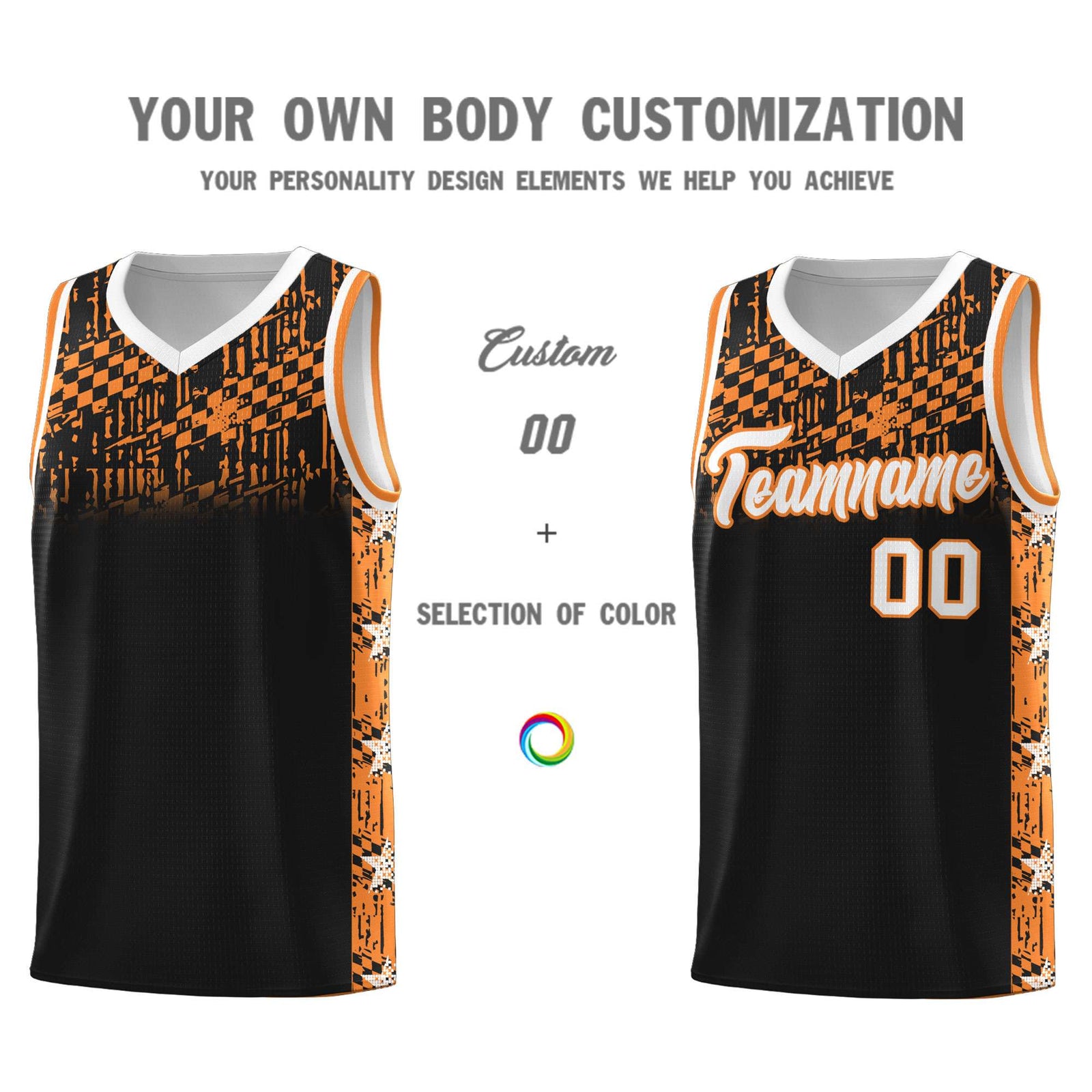 Custom Black Mosaic Stars Pattern Sports Uniform Basketball Jersey
