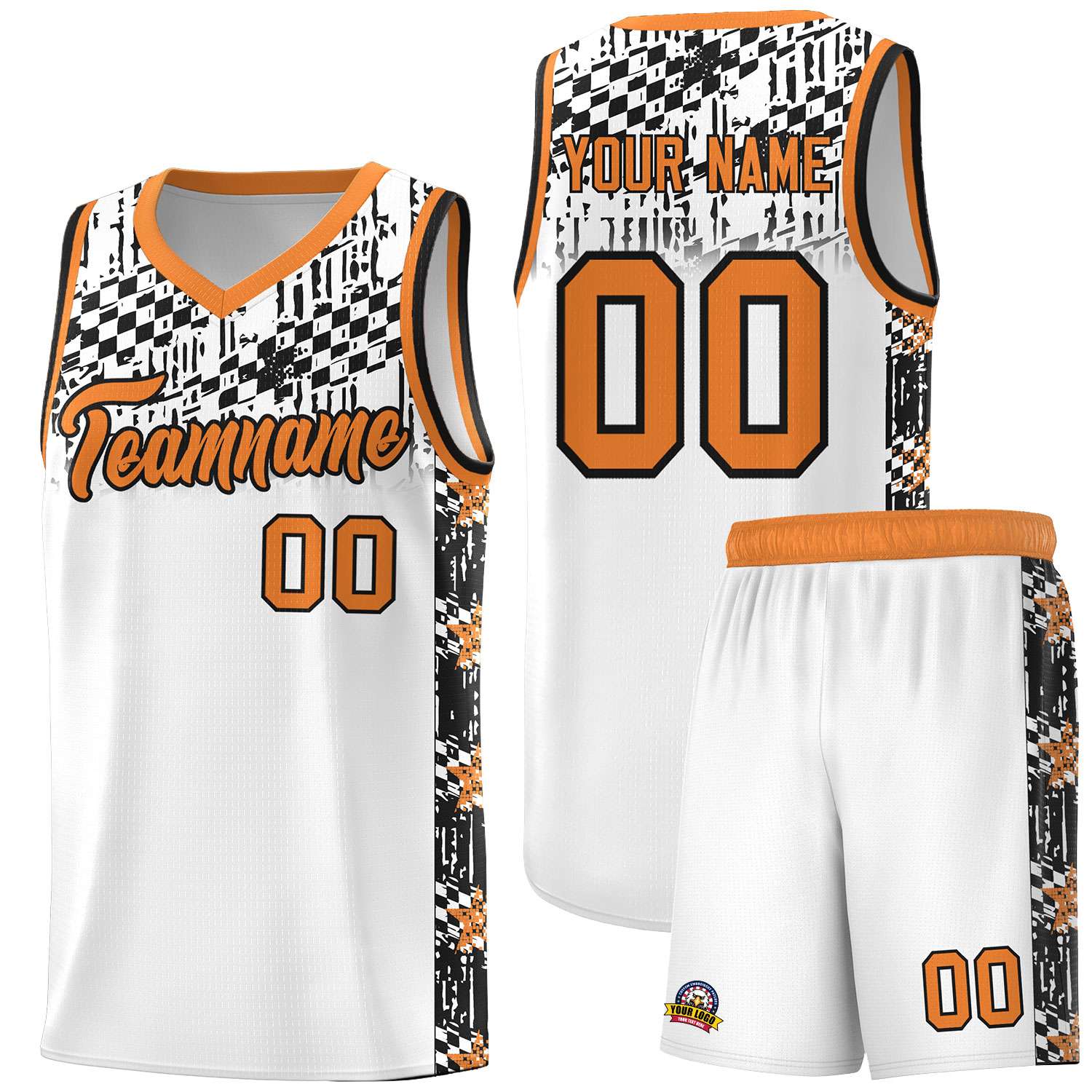 Custom White Mosaic Stars Pattern Sports Uniform Basketball Jersey