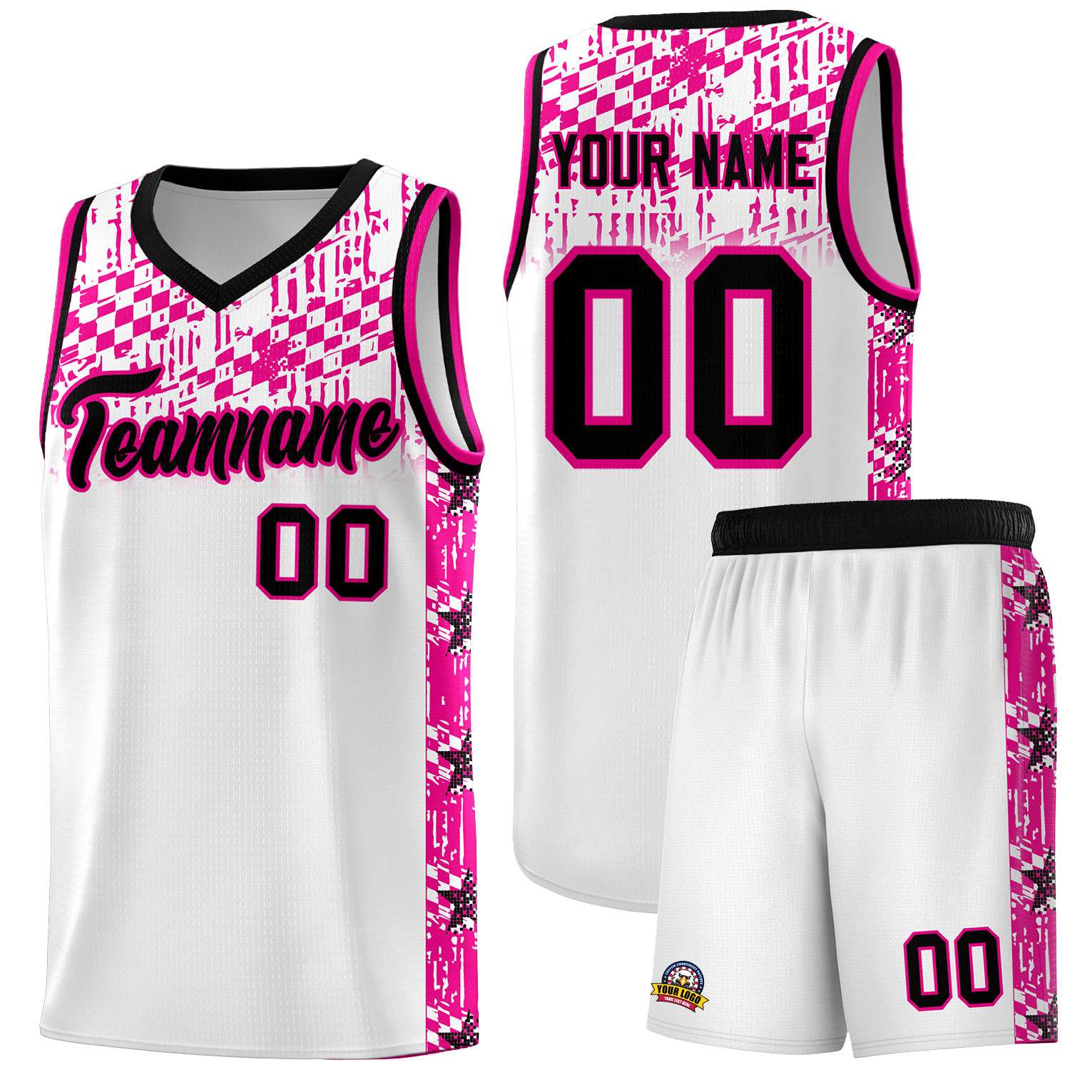 Custom White Mosaic Stars Pattern Sports Uniform Basketball Jersey