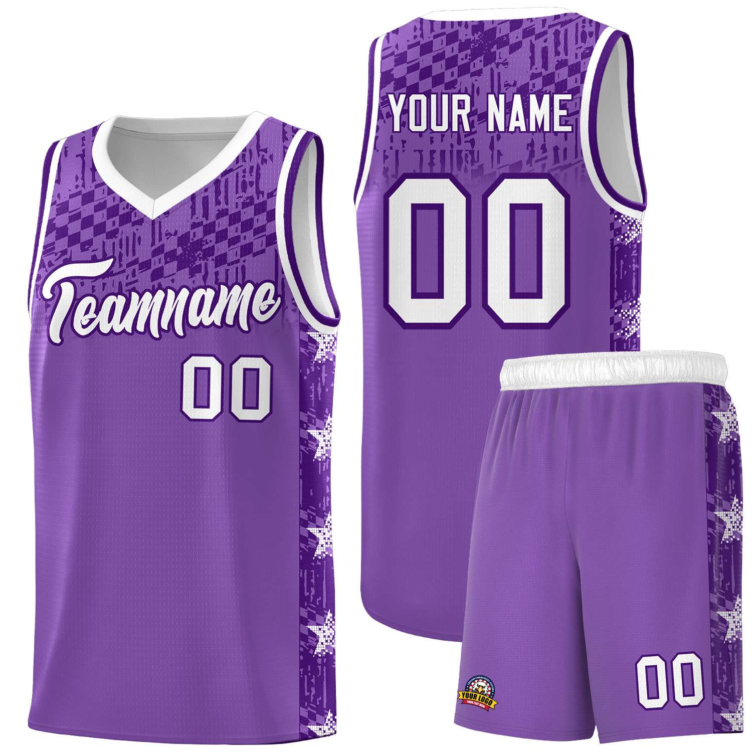 Custom Light Purple Mosaic Stars Pattern Sports Uniform Basketball Jersey