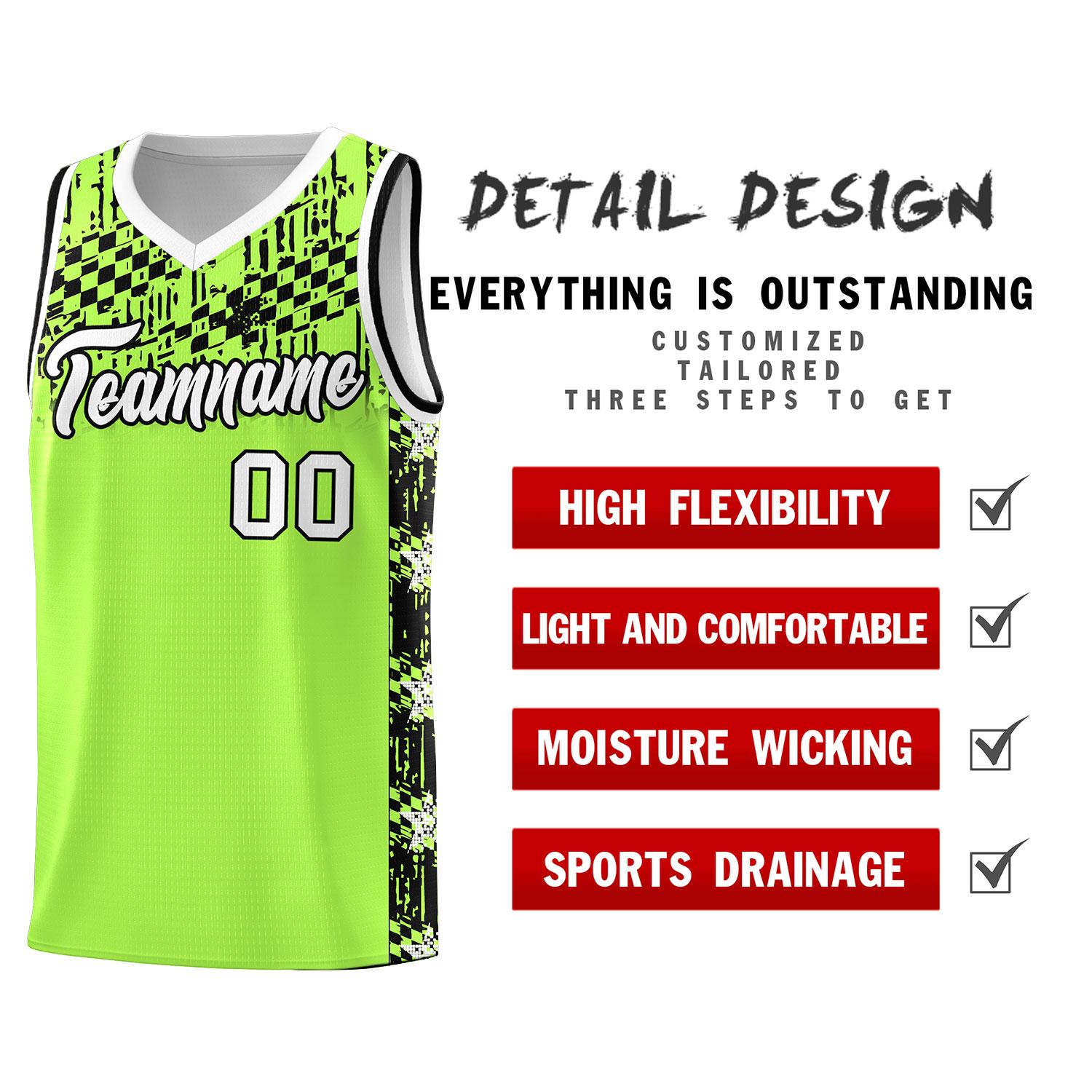 Custom Fluorescent Green Mosaic Stars Pattern Sports Uniform Basketball Jersey