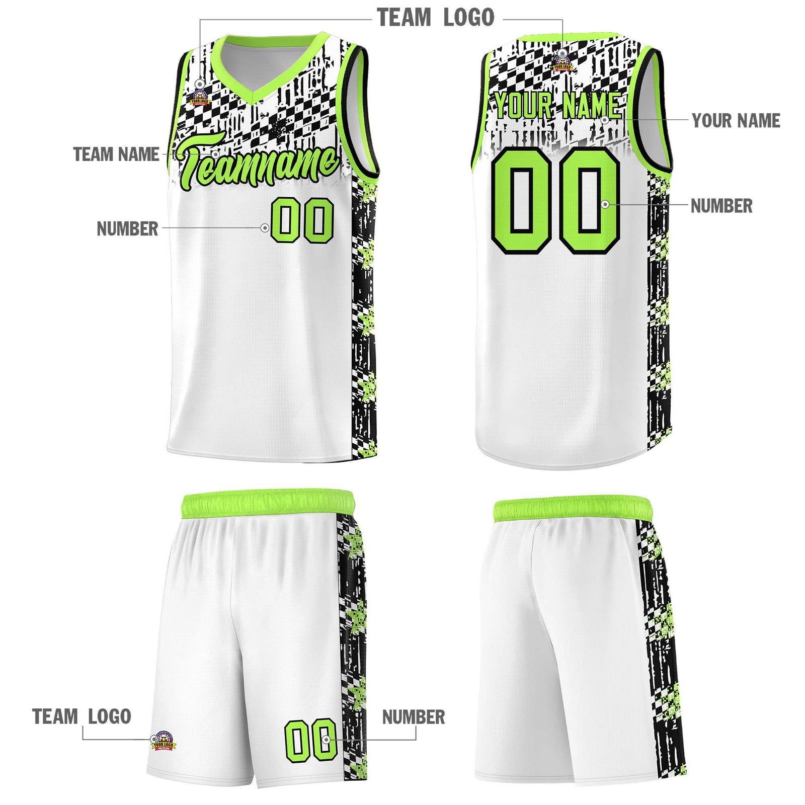 Custom White Mosaic Stars Pattern Sports Uniform Basketball Jersey