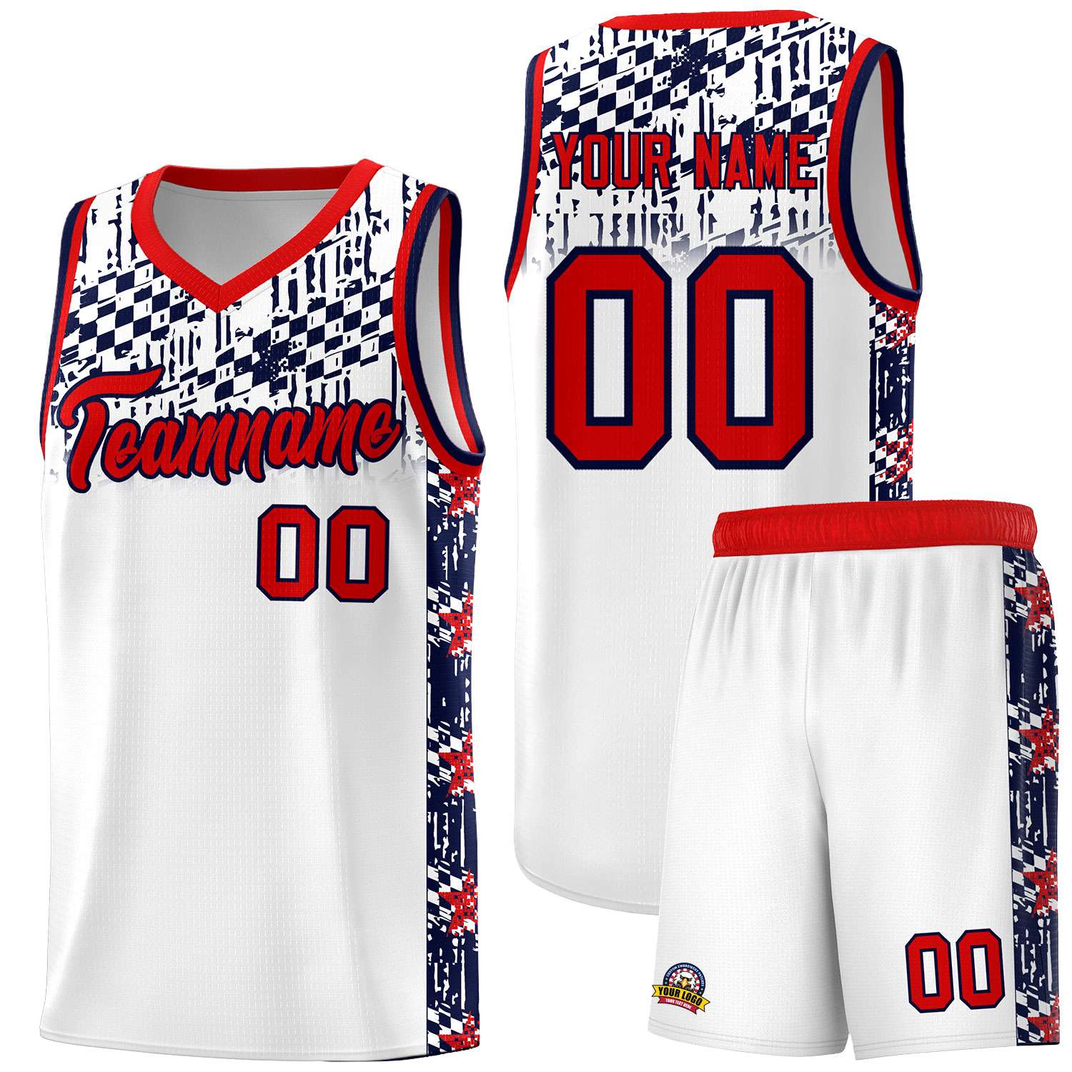 Custom White Mosaic Stars Pattern Sports Uniform Basketball Jersey