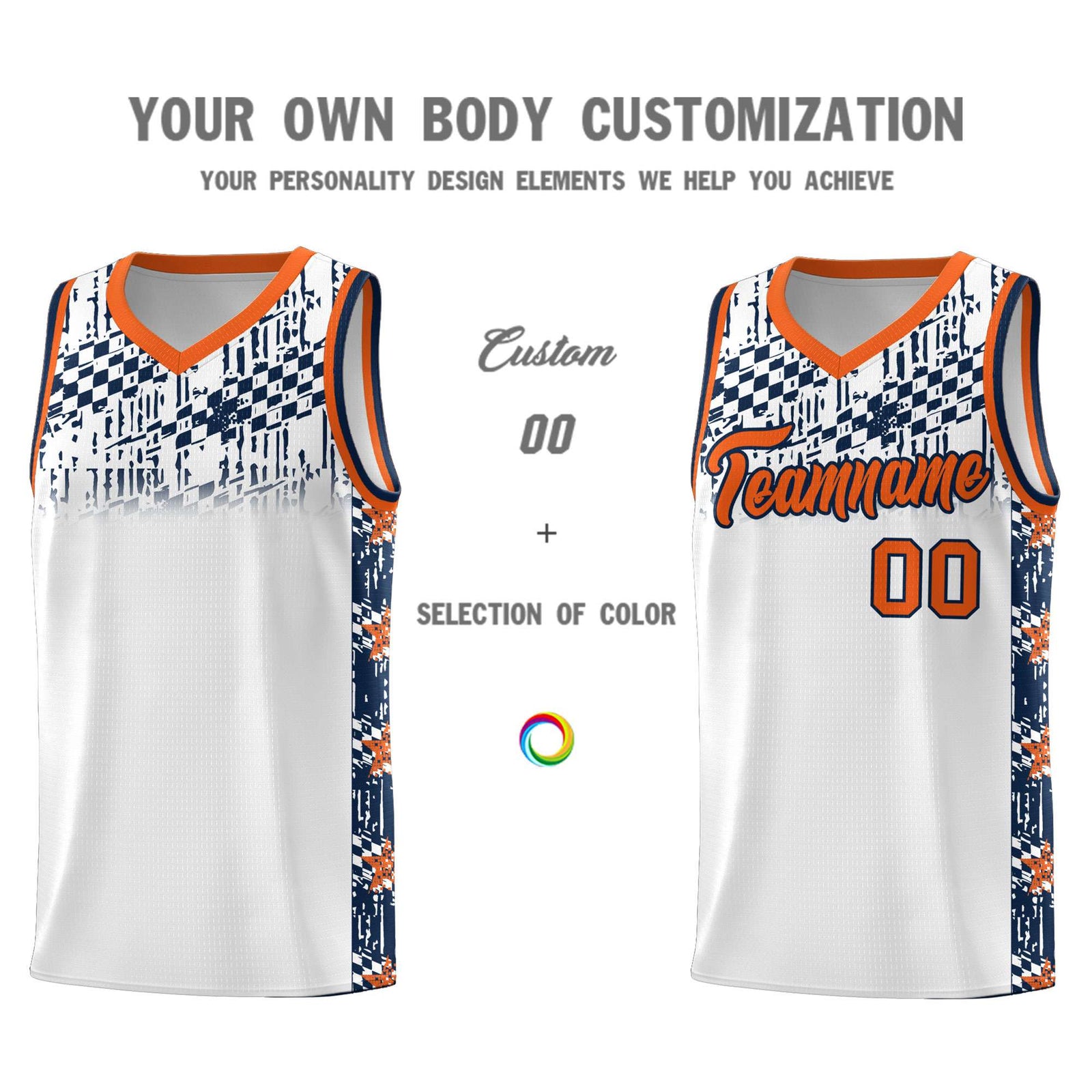 Custom White Mosaic Stars Pattern Sports Uniform Basketball Jersey