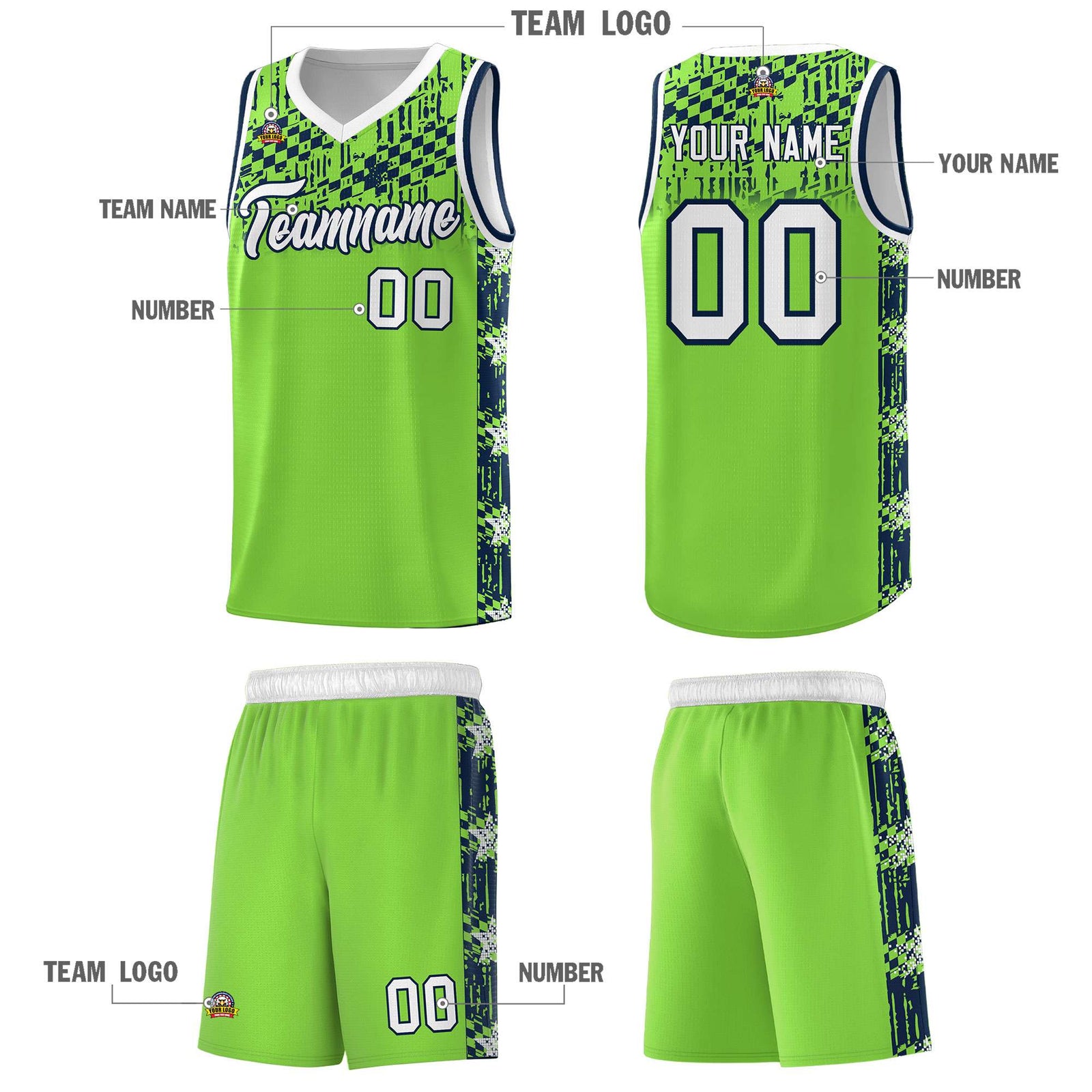 Custom Neon Green Mosaic Stars Pattern Sports Uniform Basketball Jersey