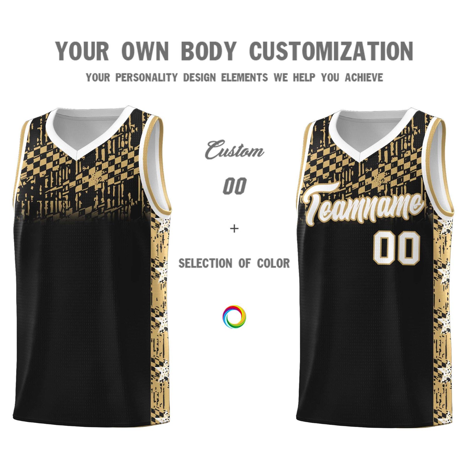 Custom Black Mosaic Stars Pattern Sports Uniform Basketball Jersey