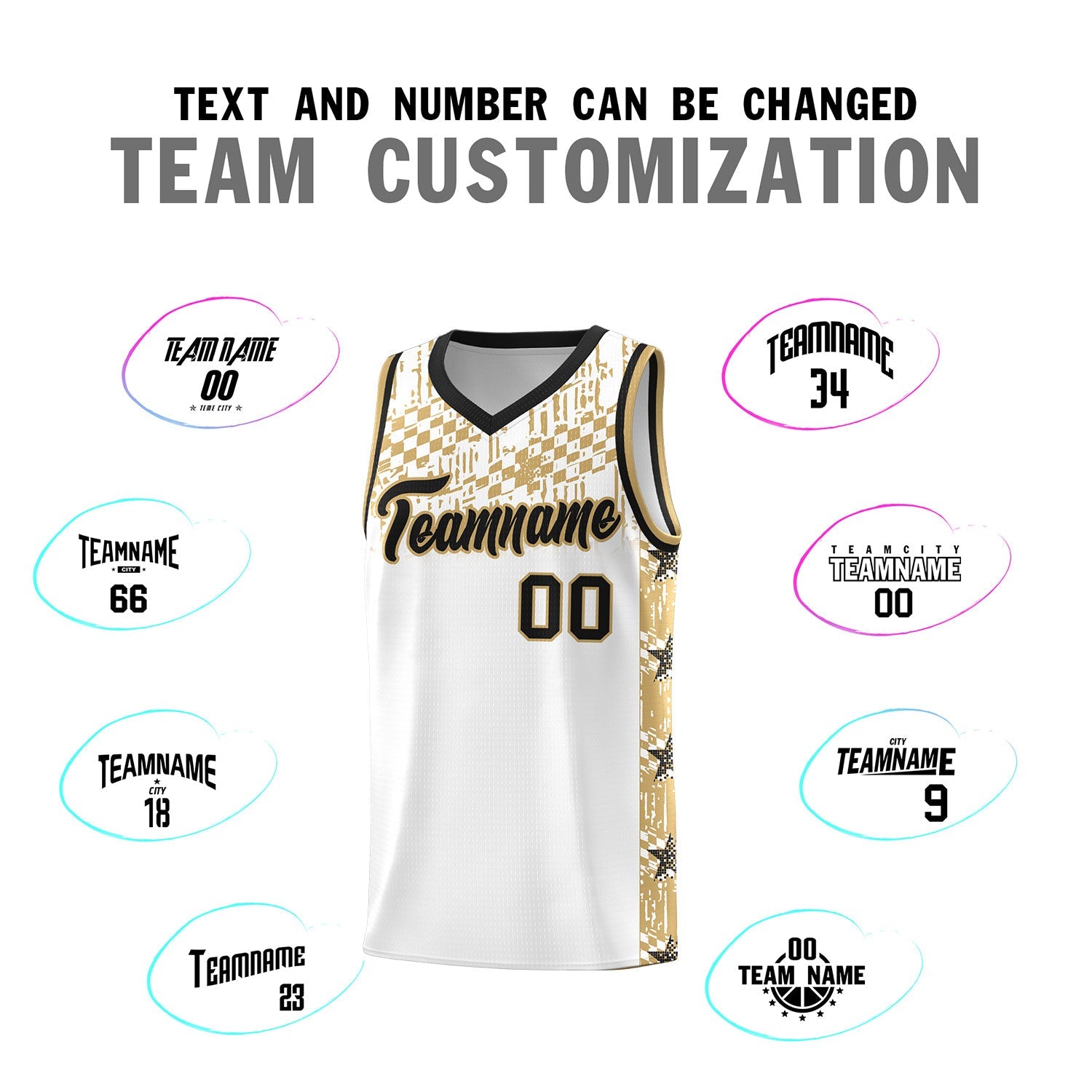 Custom White Mosaic Stars Pattern Sports Uniform Basketball Jersey