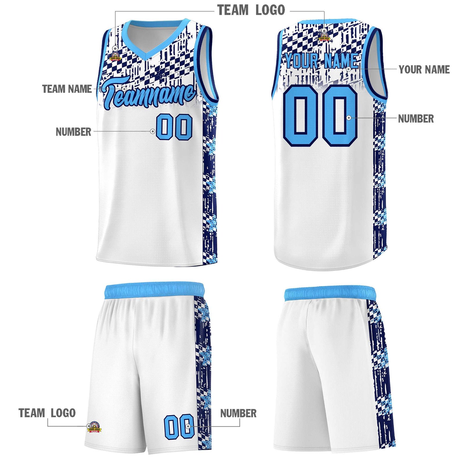 Custom White Mosaic Stars Pattern Sports Uniform Basketball Jersey