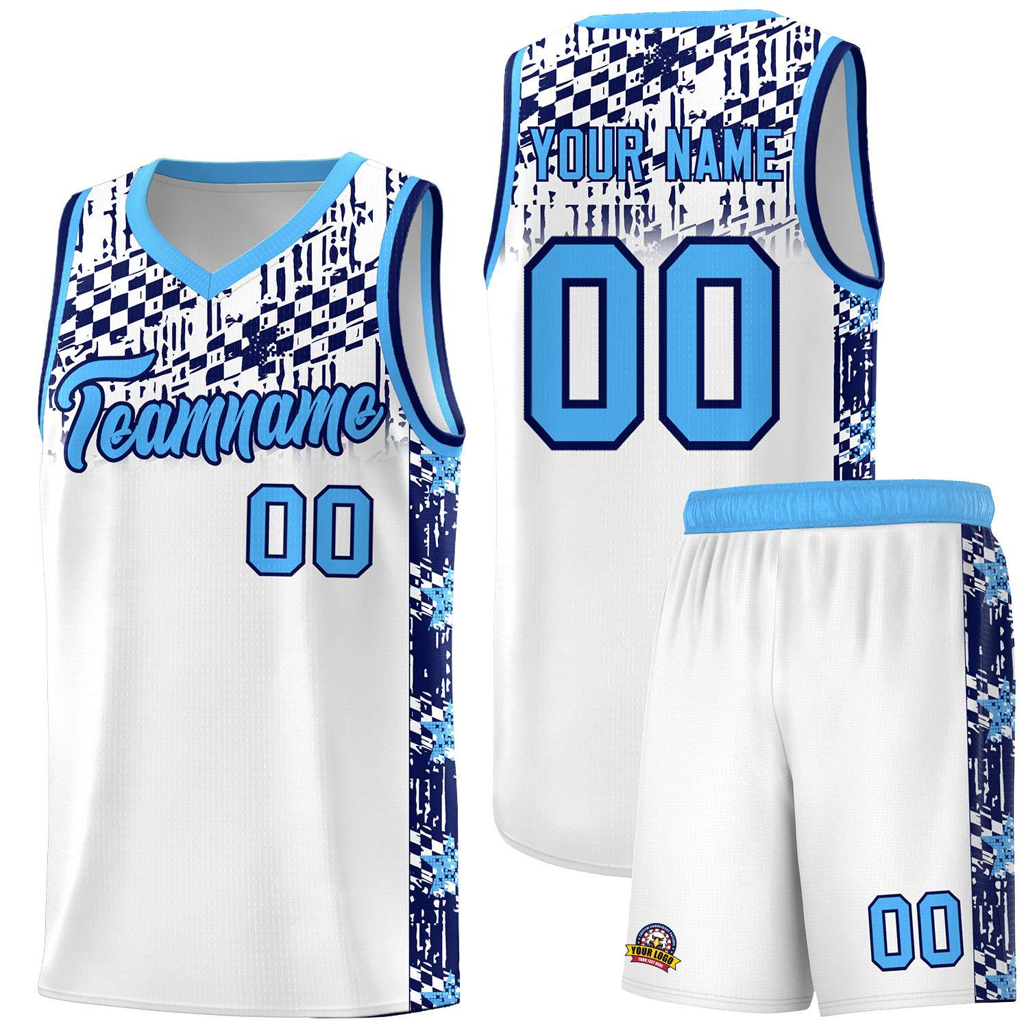 Custom White Mosaic Stars Pattern Sports Uniform Basketball Jersey