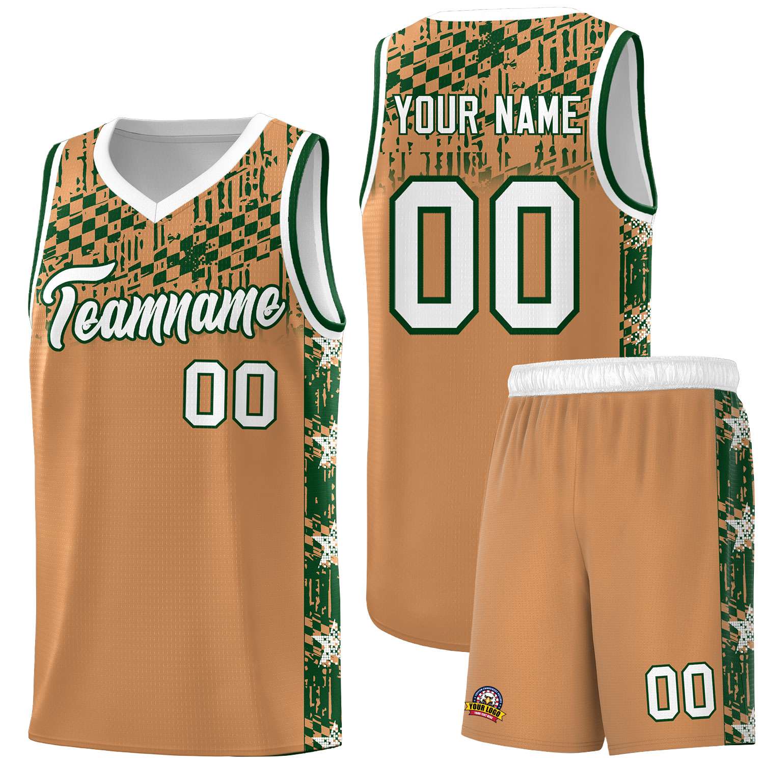 Custom Buckskin Brown Mosaic Stars Pattern Sports Uniform Basketball Jersey