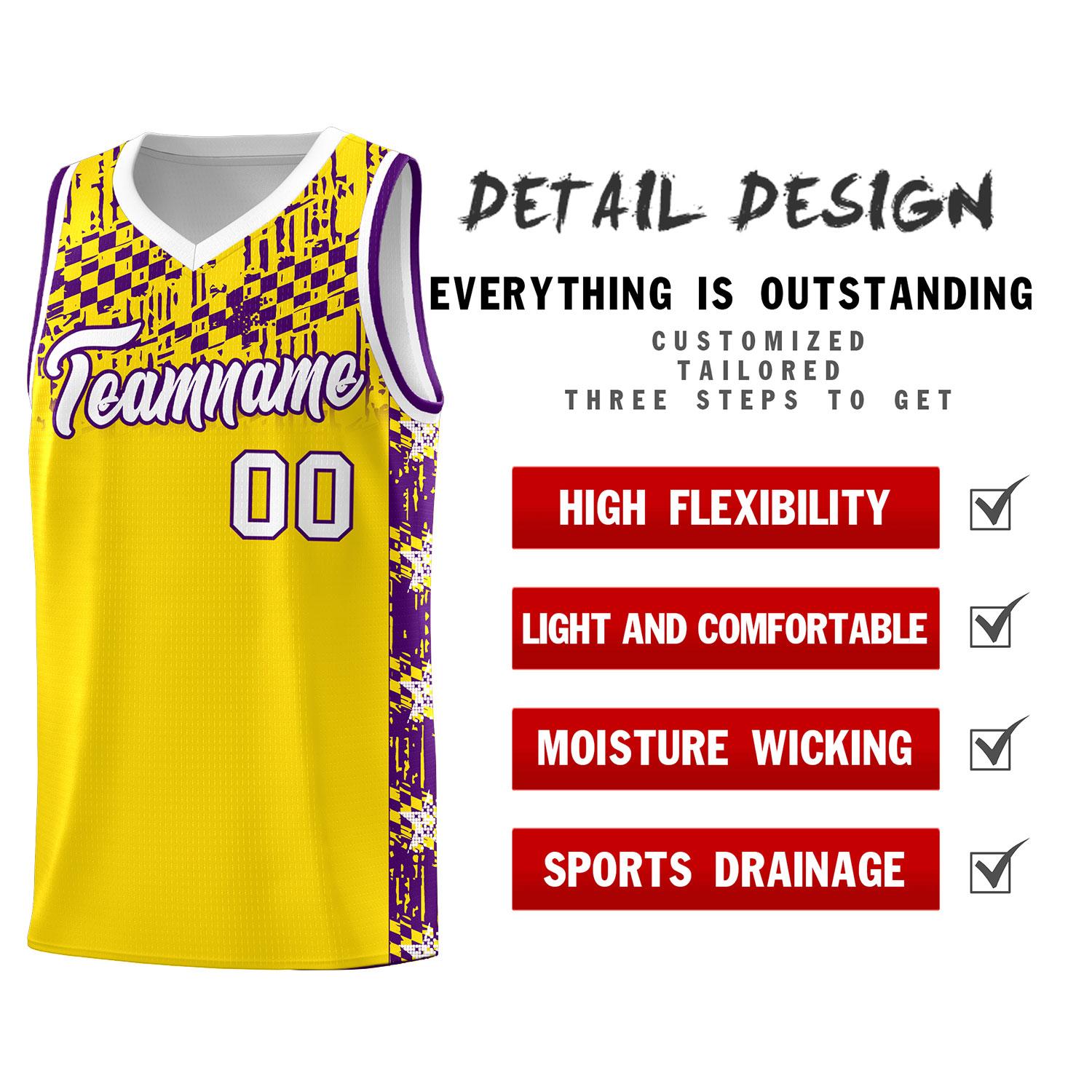 Custom Gold Mosaic Stars Pattern Sports Uniform Basketball Jersey