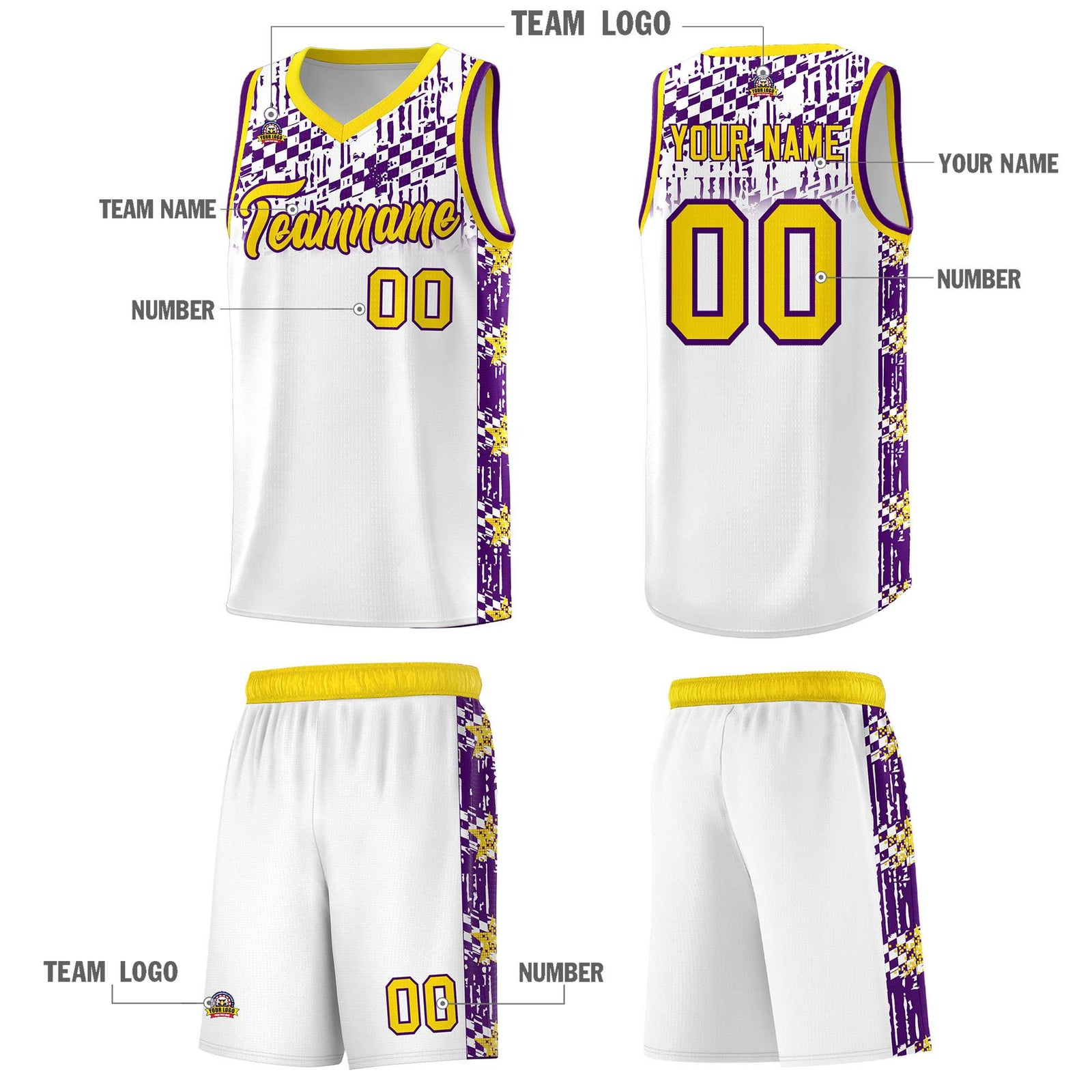 Custom White Mosaic Stars Pattern Sports Uniform Basketball Jersey