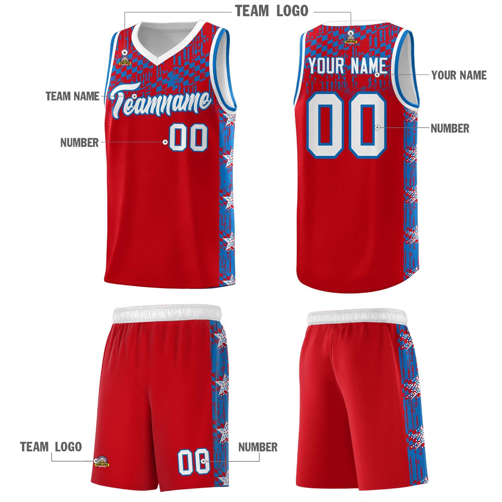 Custom Red Mosaic Stars Pattern Sports Uniform Basketball Jersey