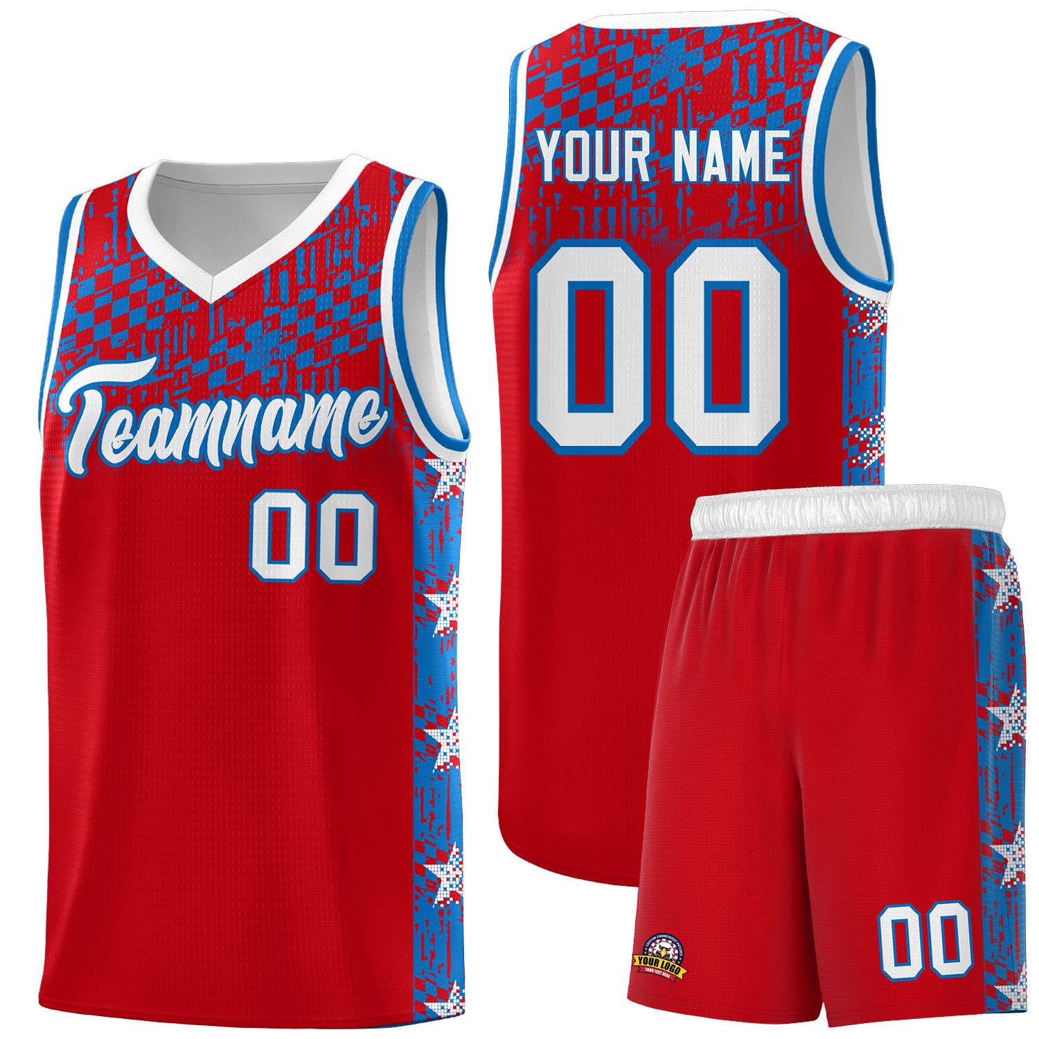 Custom Red Mosaic Stars Pattern Sports Uniform Basketball Jersey