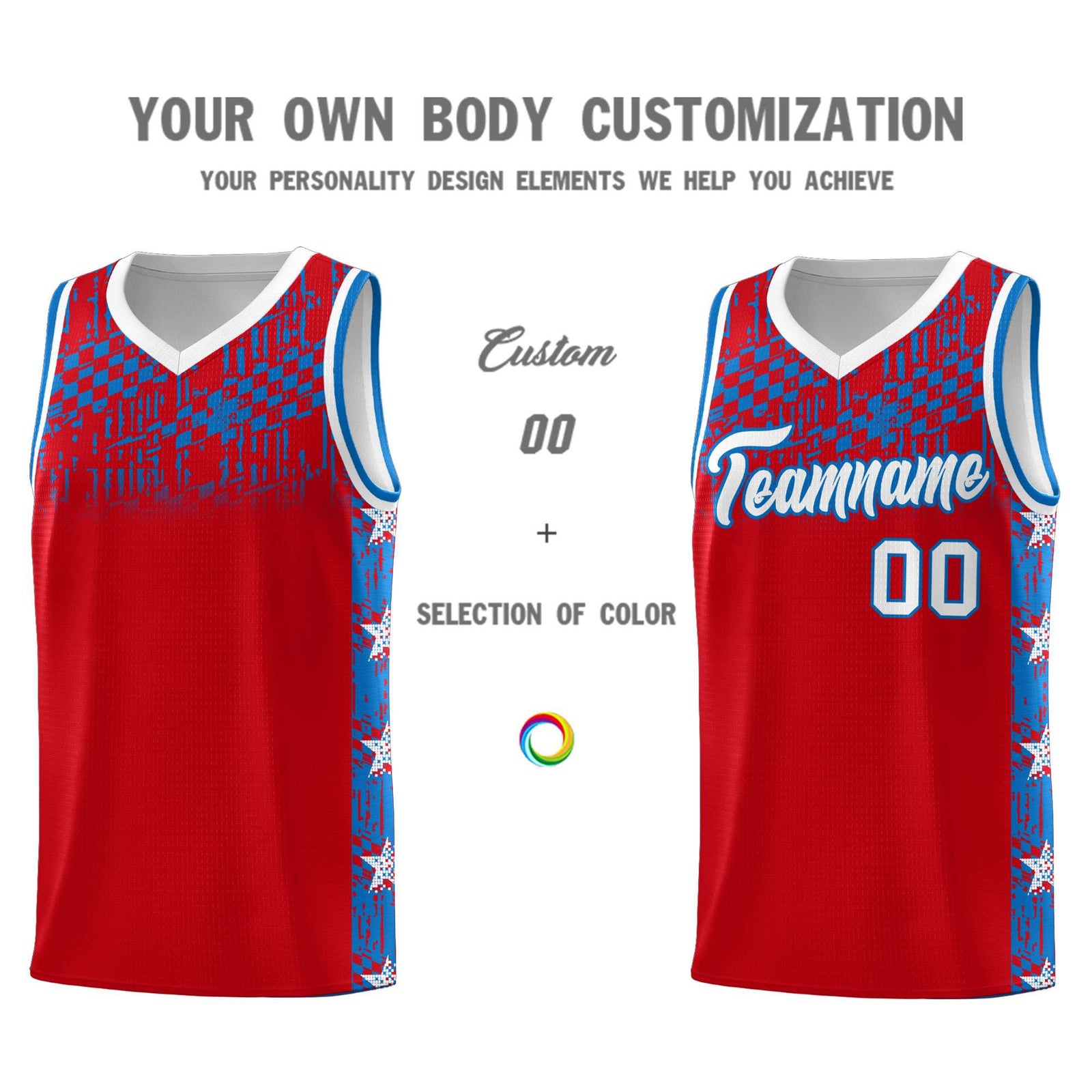 Custom Red Mosaic Stars Pattern Sports Uniform Basketball Jersey