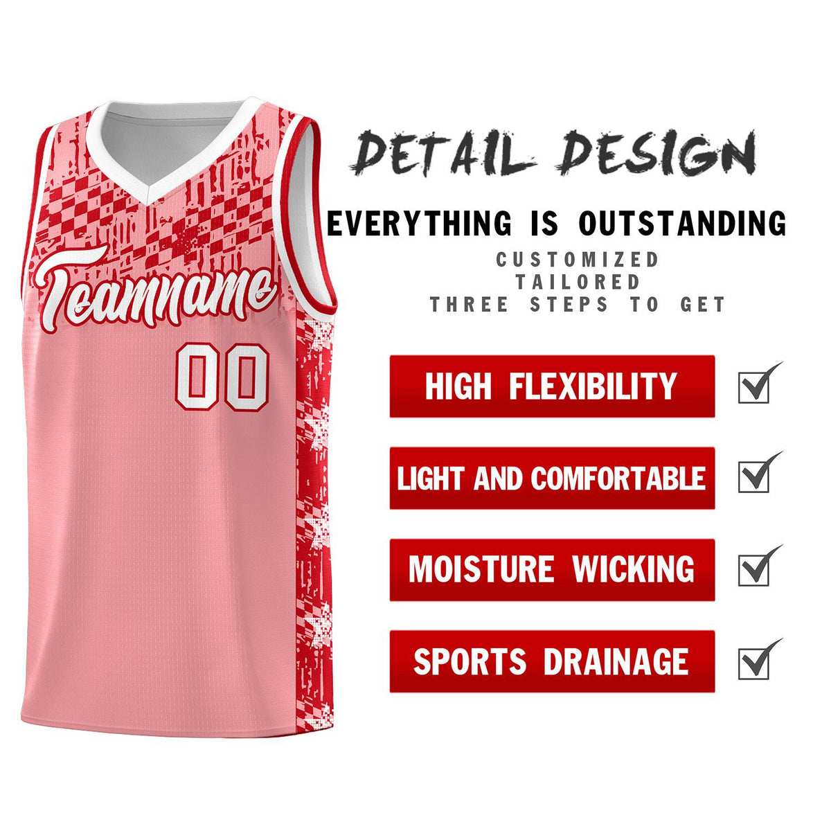 Custom Light Pink Mosaic Stars Pattern Sports Uniform Basketball Jersey