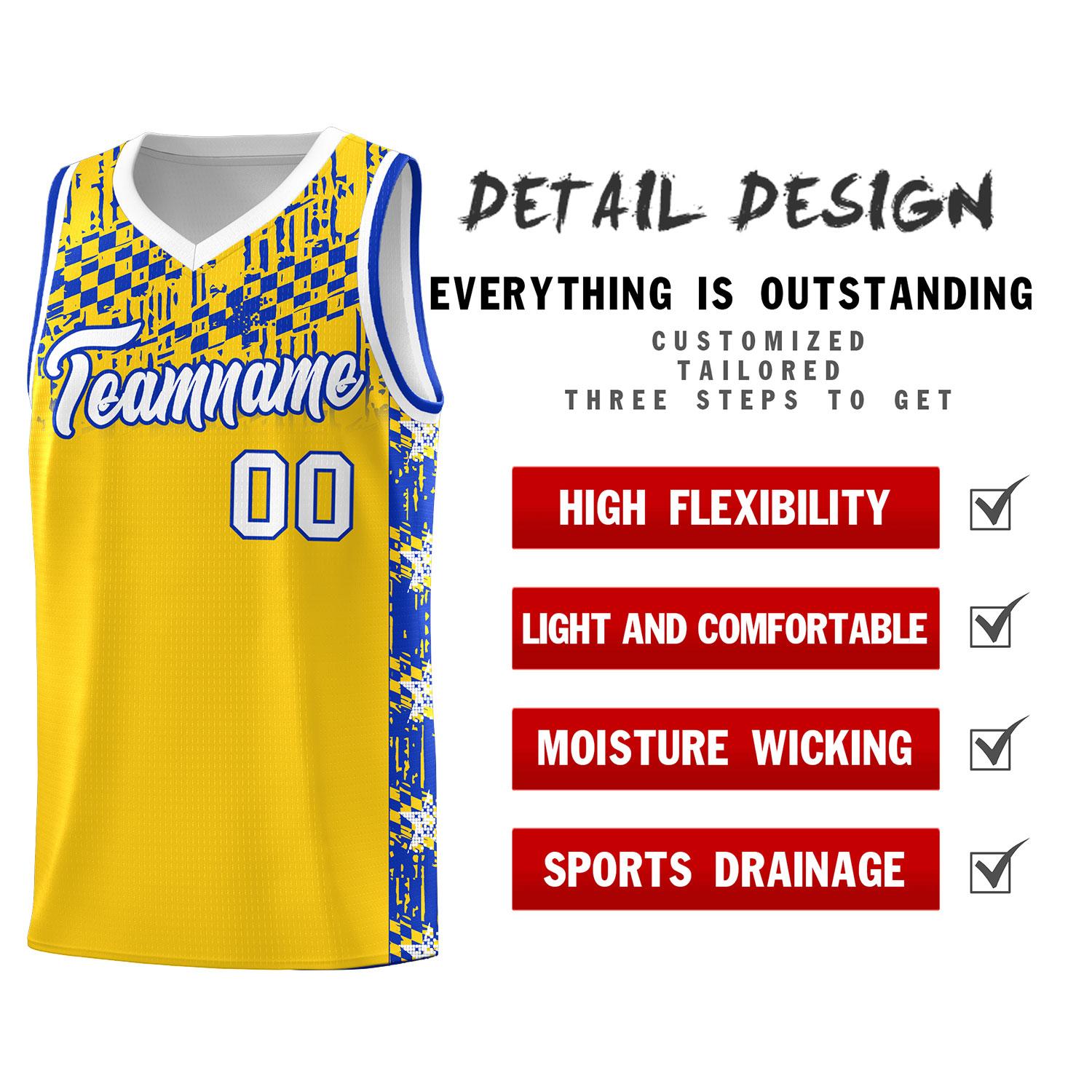 Custom Gold Mosaic Stars Pattern Sports Uniform Basketball Jersey