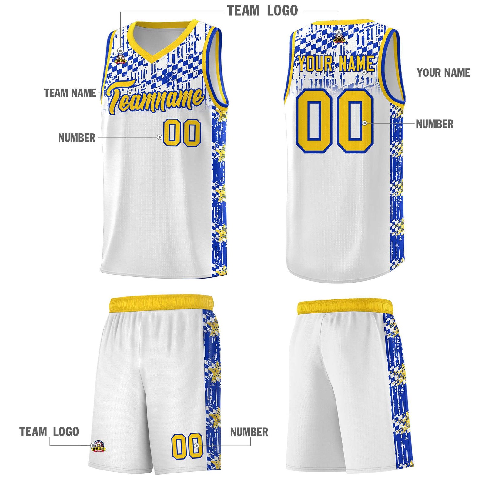 Custom White Mosaic Stars Pattern Sports Uniform Basketball Jersey