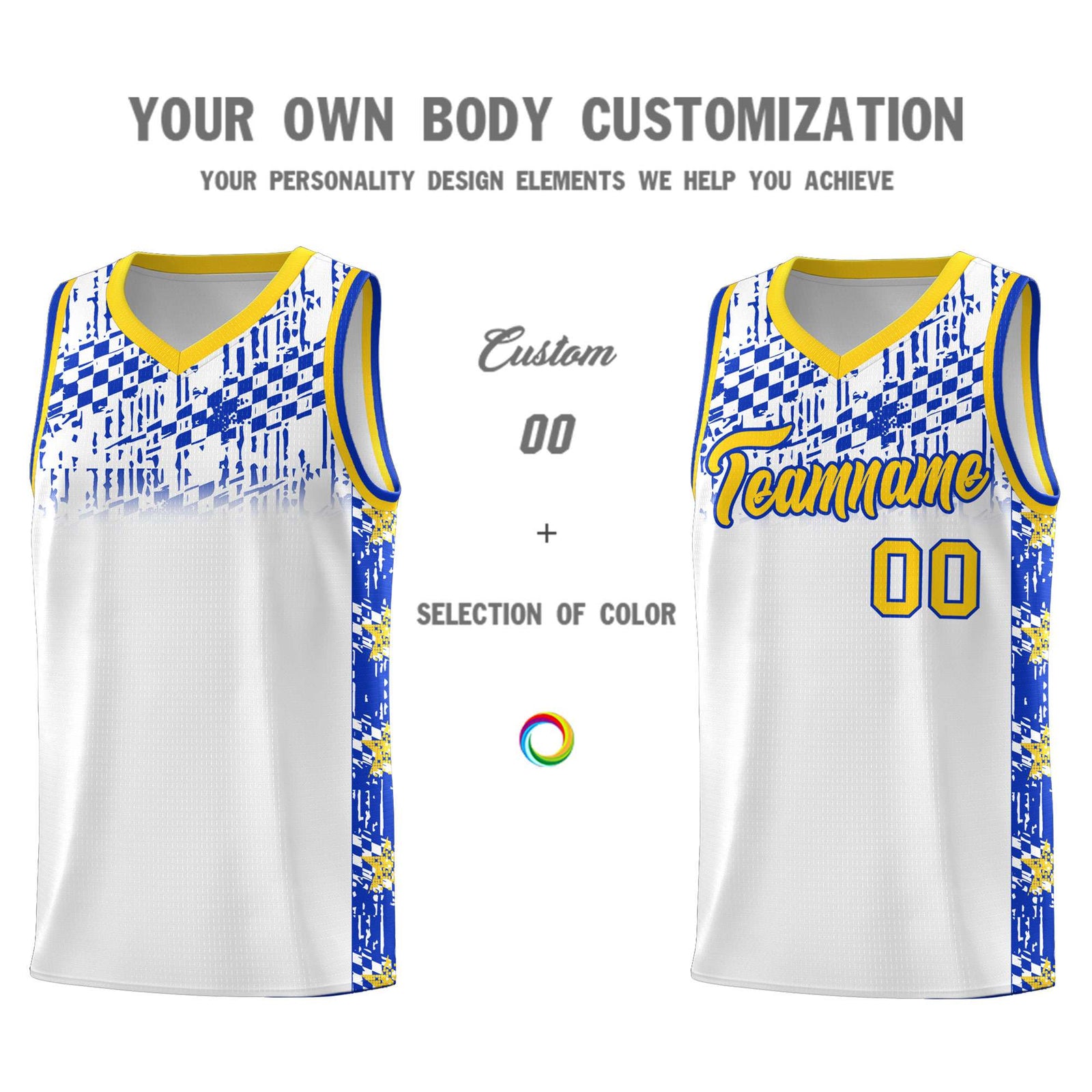 Custom White Mosaic Stars Pattern Sports Uniform Basketball Jersey
