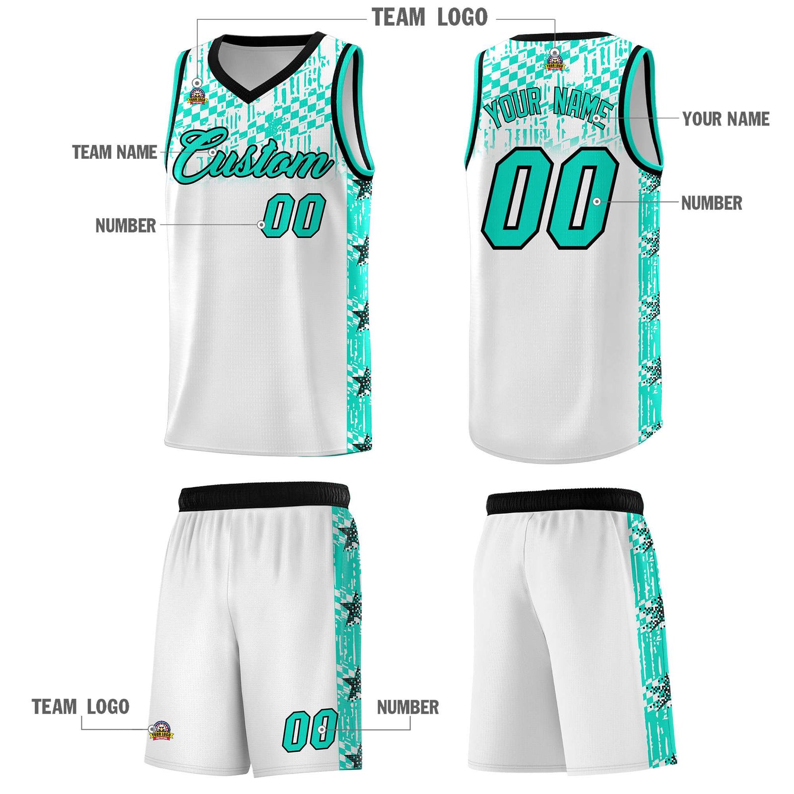 Custom White Mosaic Stars Pattern Sports Uniform Basketball Jersey
