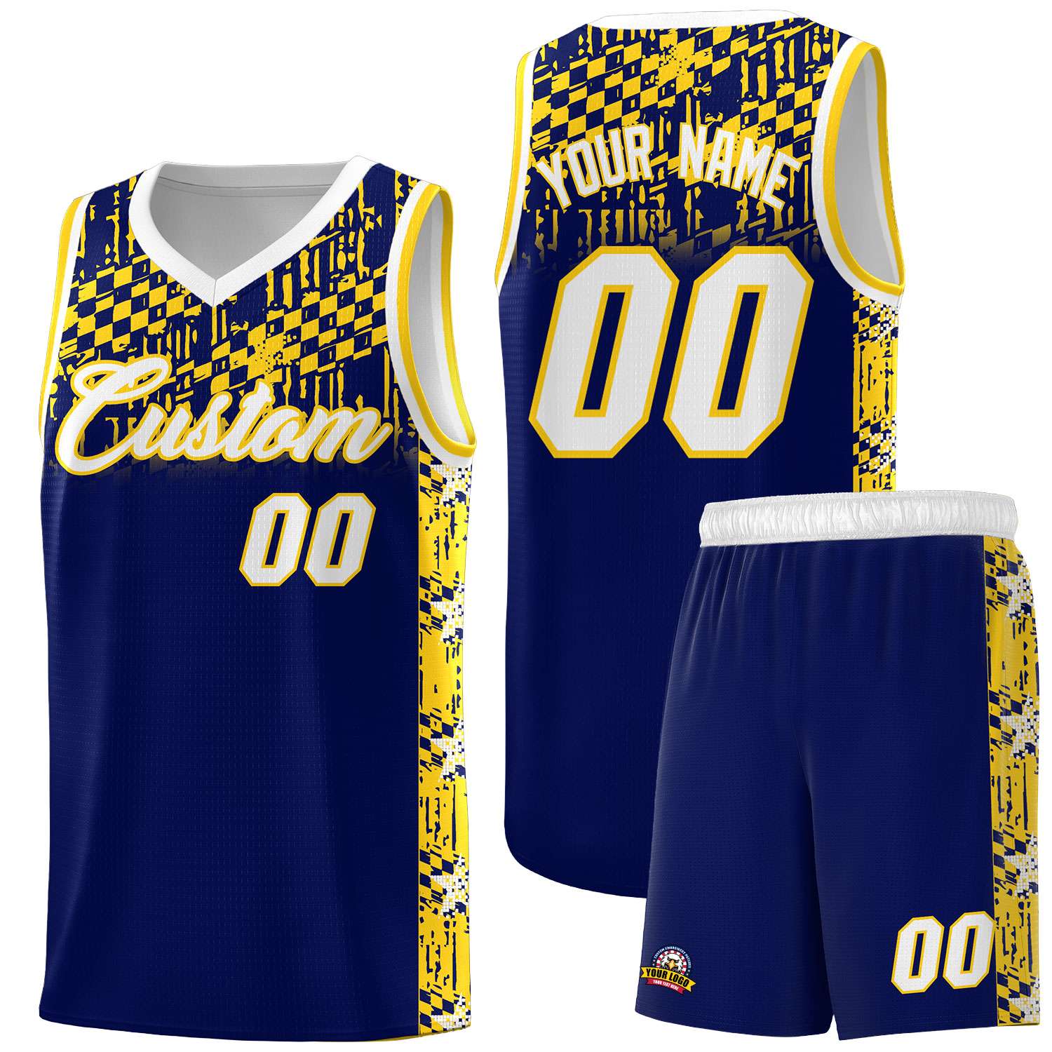 Custom Navy Mosaic Stars Pattern Sports Uniform Basketball Jersey