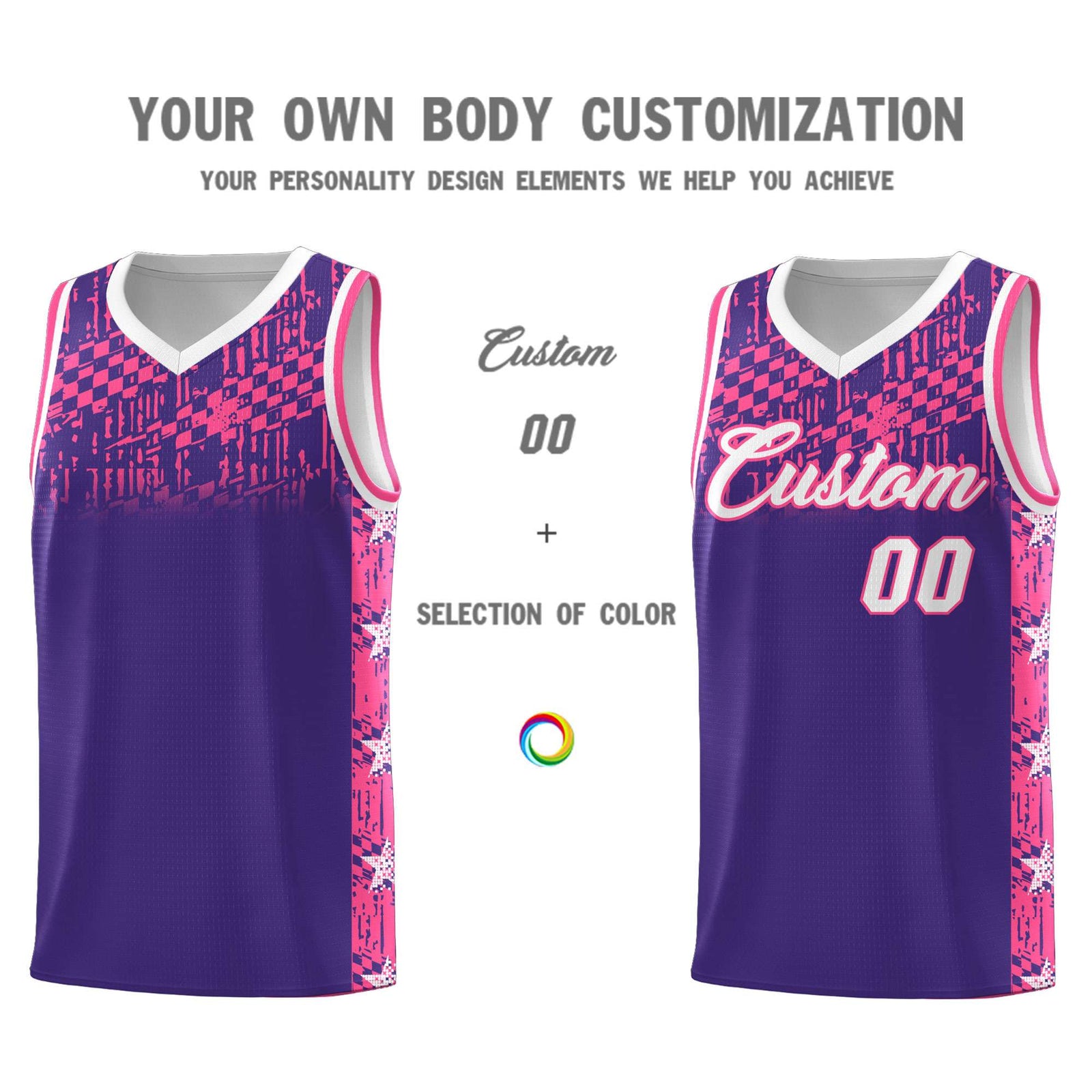 Custom Purple Mosaic Stars Pattern Sports Uniform Basketball Jersey