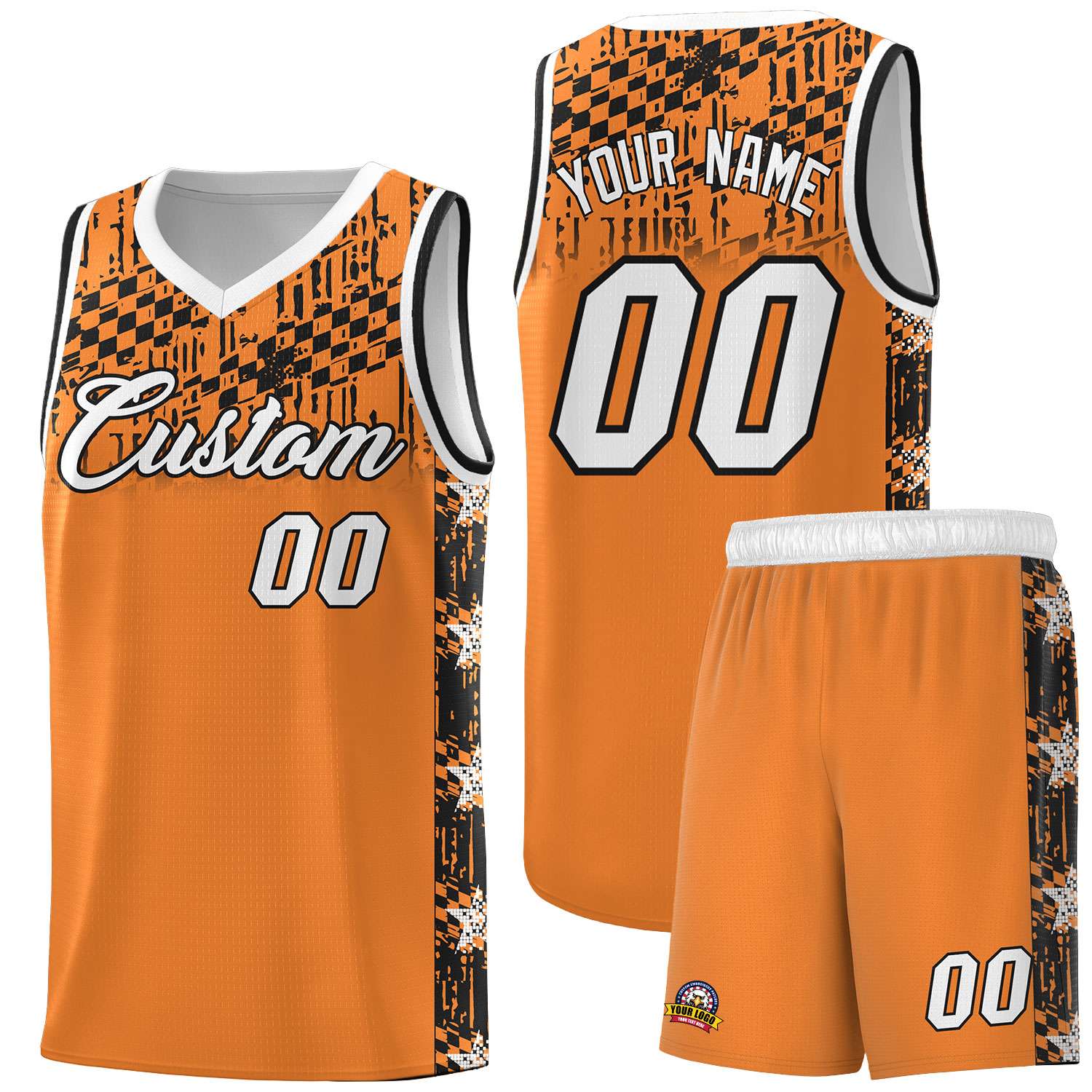 Custom Gold Orange Mosaic Stars Pattern Sports Uniform Basketball Jersey