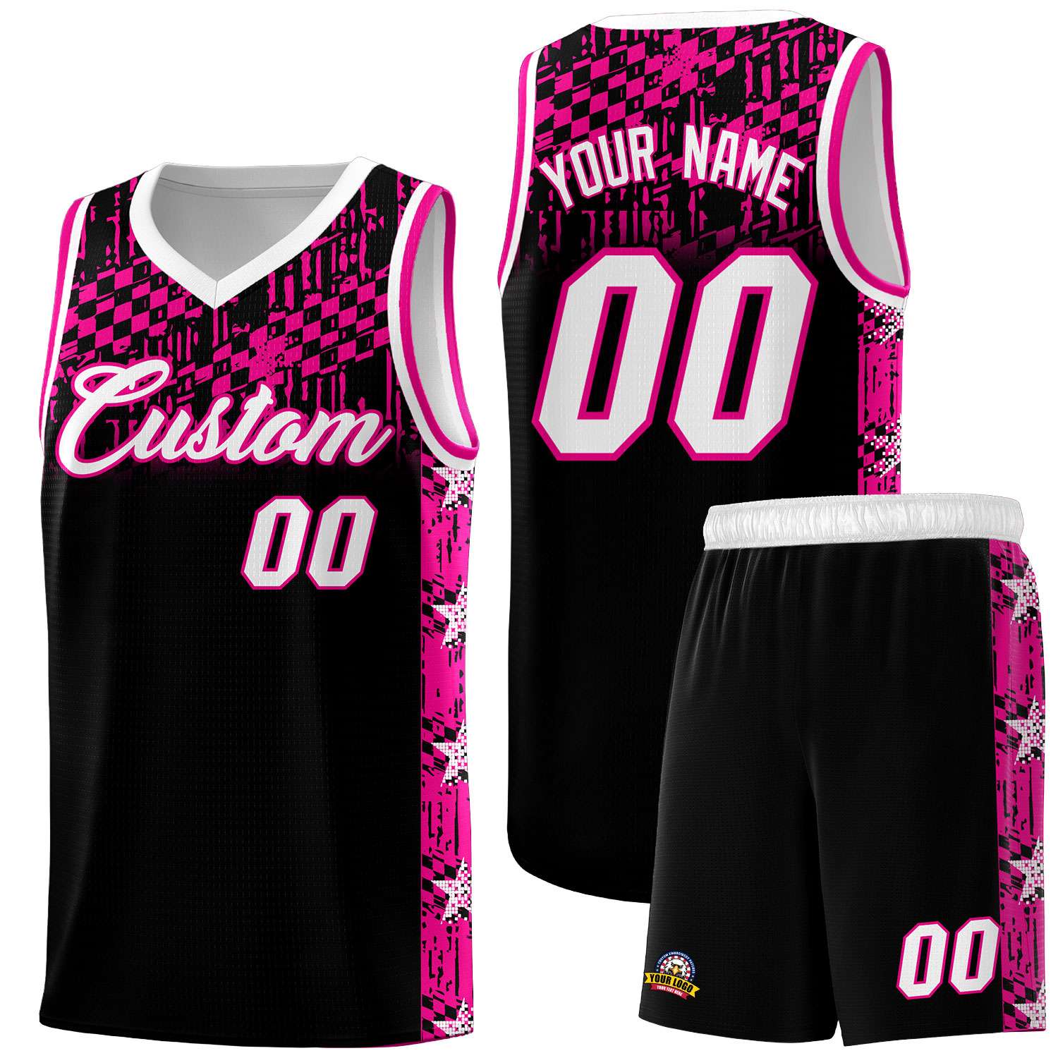 Custom Black Mosaic Stars Pattern Sports Uniform Basketball Jersey
