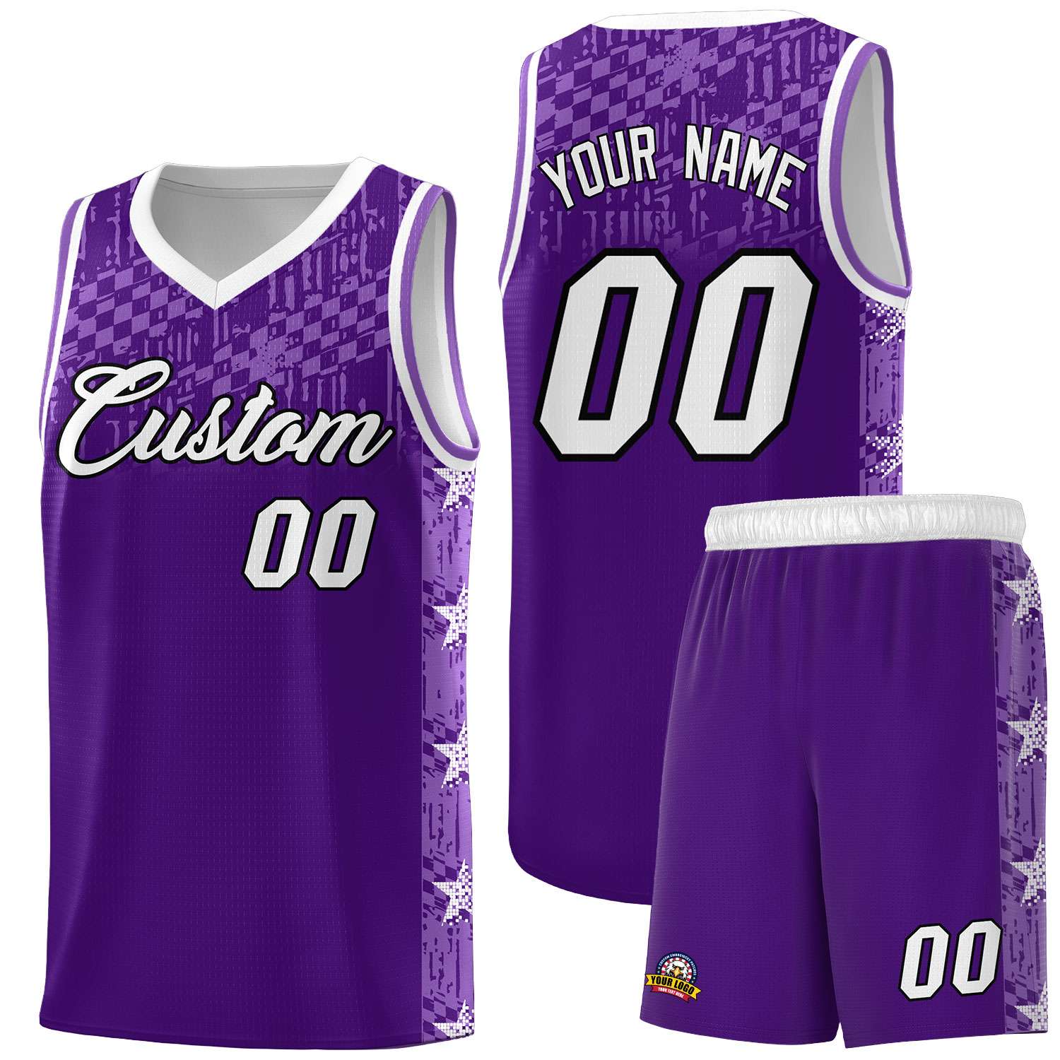 Custom Purple Mosaic Stars Pattern Sports Uniform Basketball Jersey