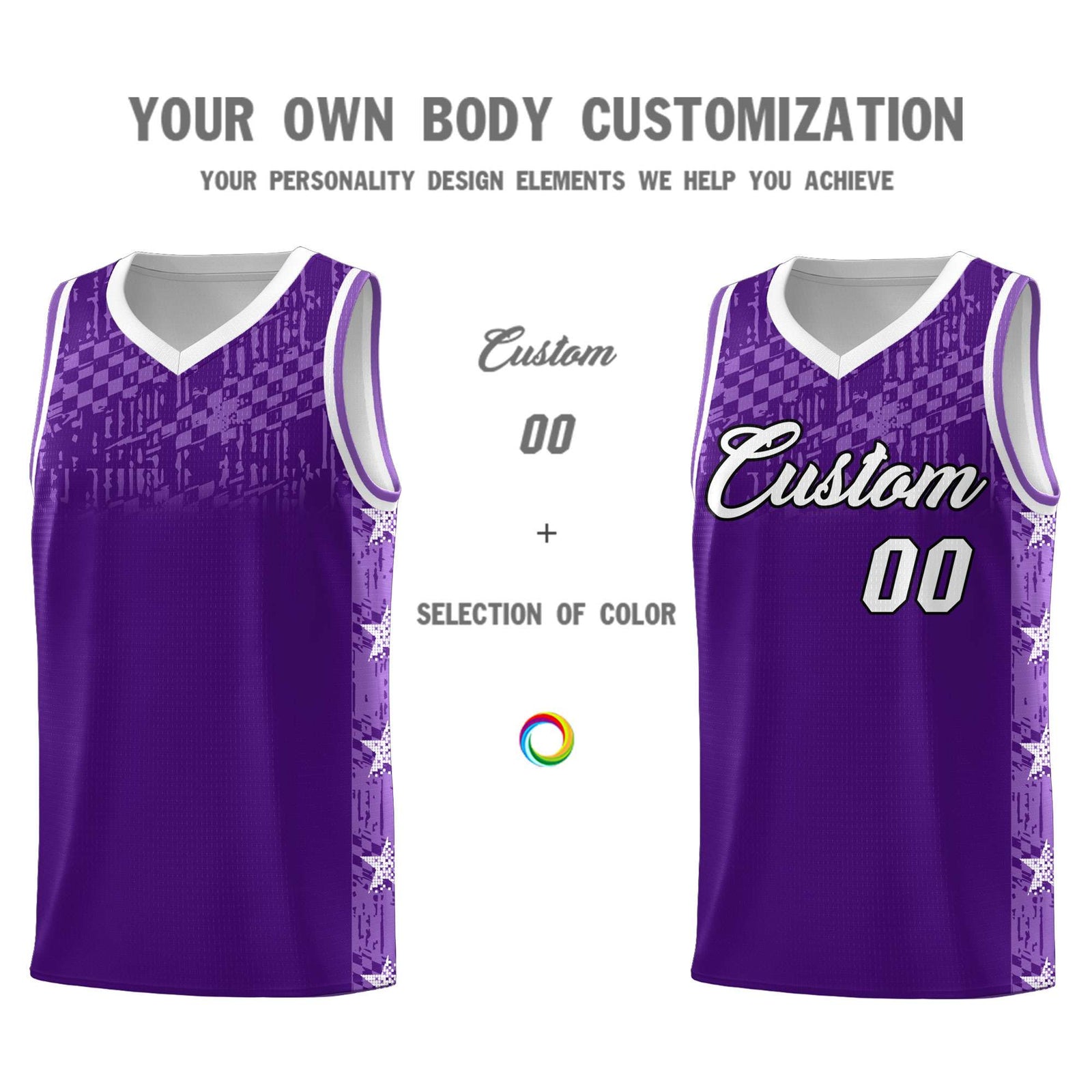Custom Purple Mosaic Stars Pattern Sports Uniform Basketball Jersey
