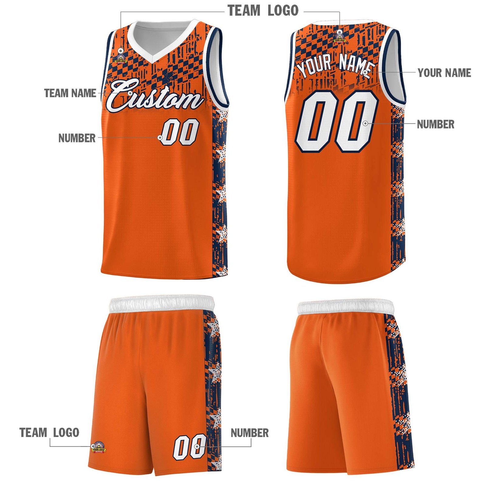 Custom Orange Mosaic Stars Pattern Sports Uniform Basketball Jersey