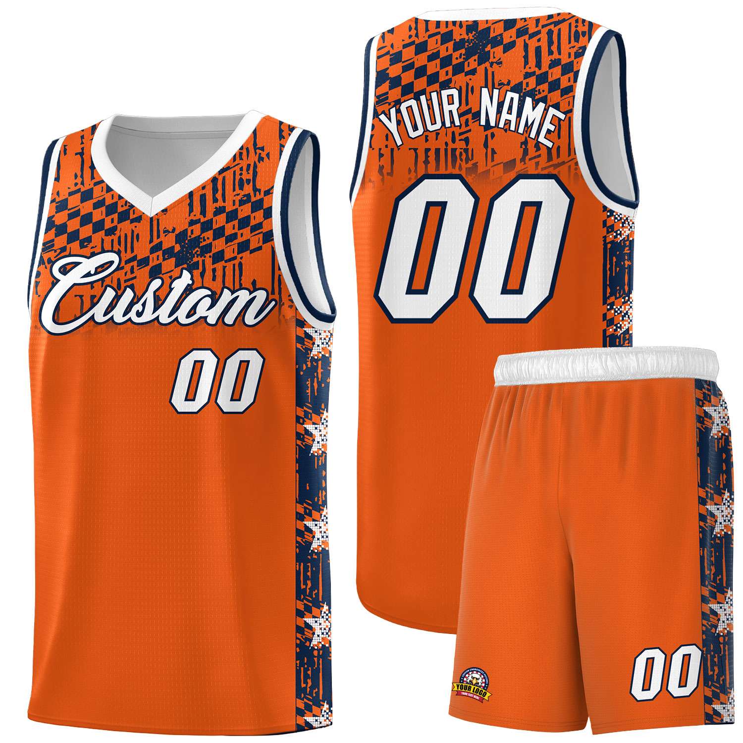 Custom Orange Mosaic Stars Pattern Sports Uniform Basketball Jersey