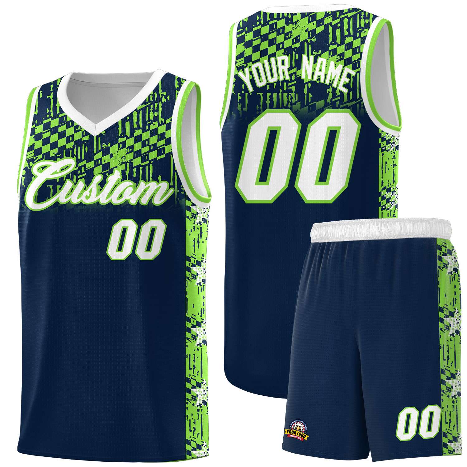 Custom Navy Mosaic Stars Pattern Sports Uniform Basketball Jersey