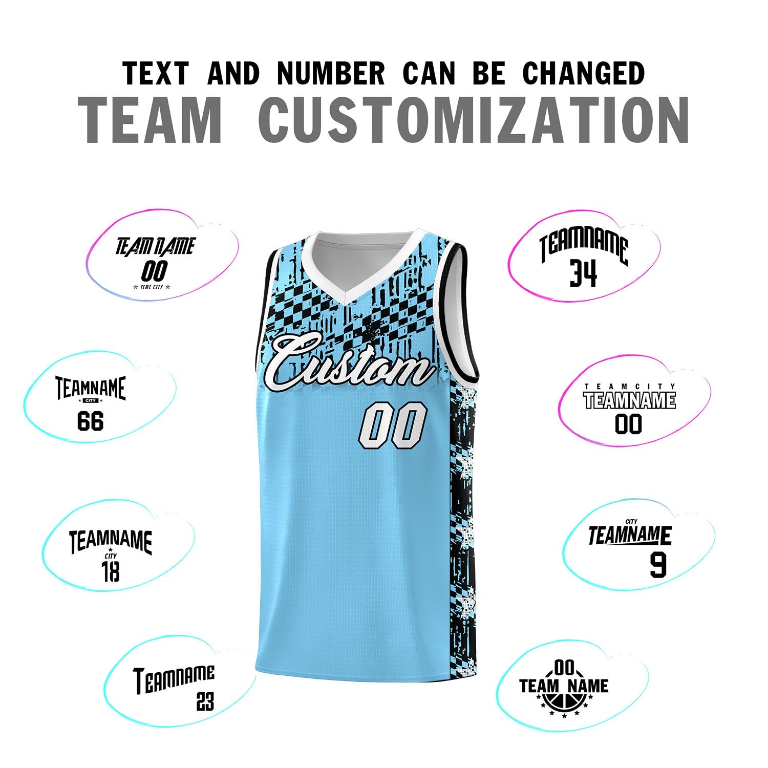 Custom Light Blue Mosaic Stars Pattern Sports Uniform Basketball Jersey