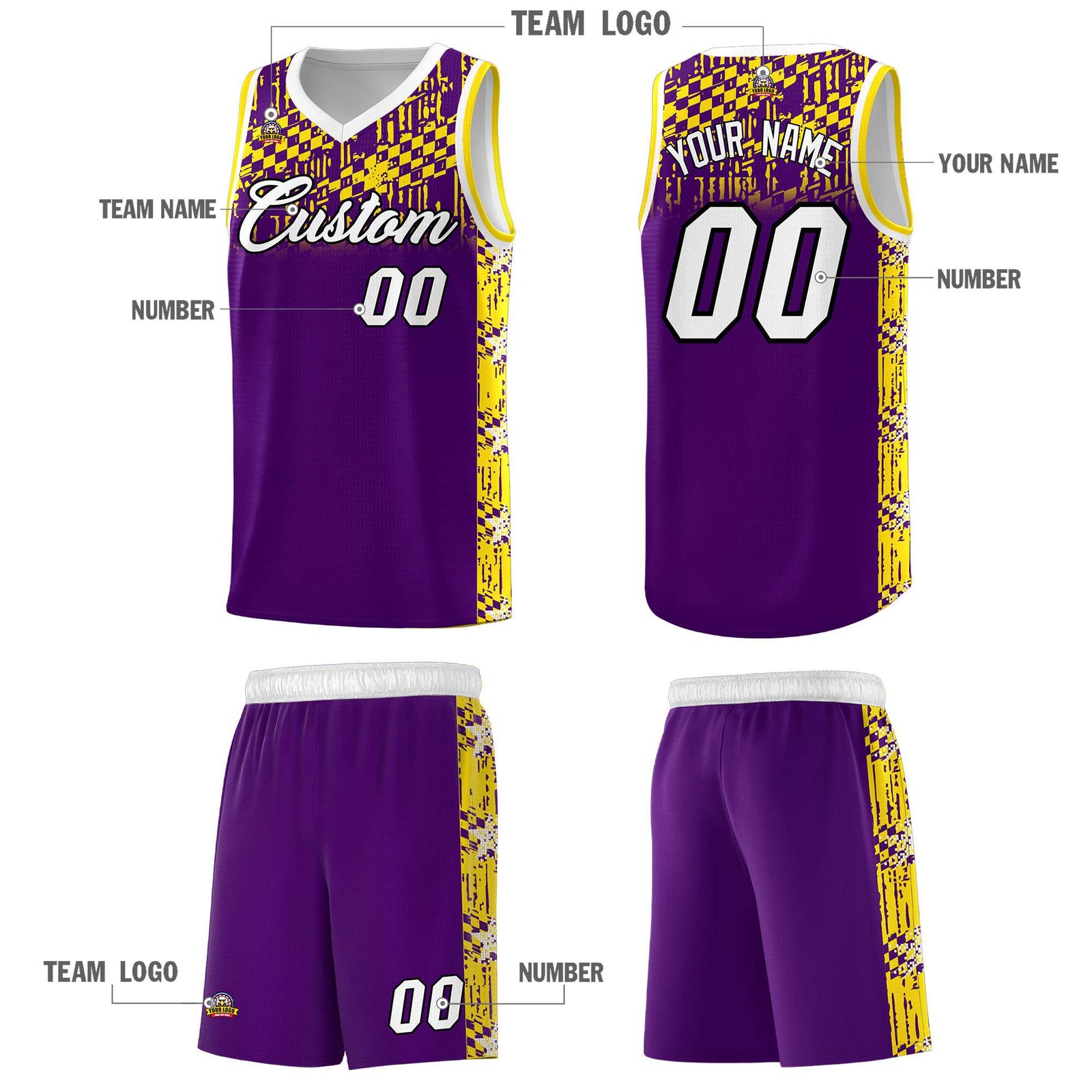 Custom Purple Mosaic Stars Pattern Sports Uniform Basketball Jersey